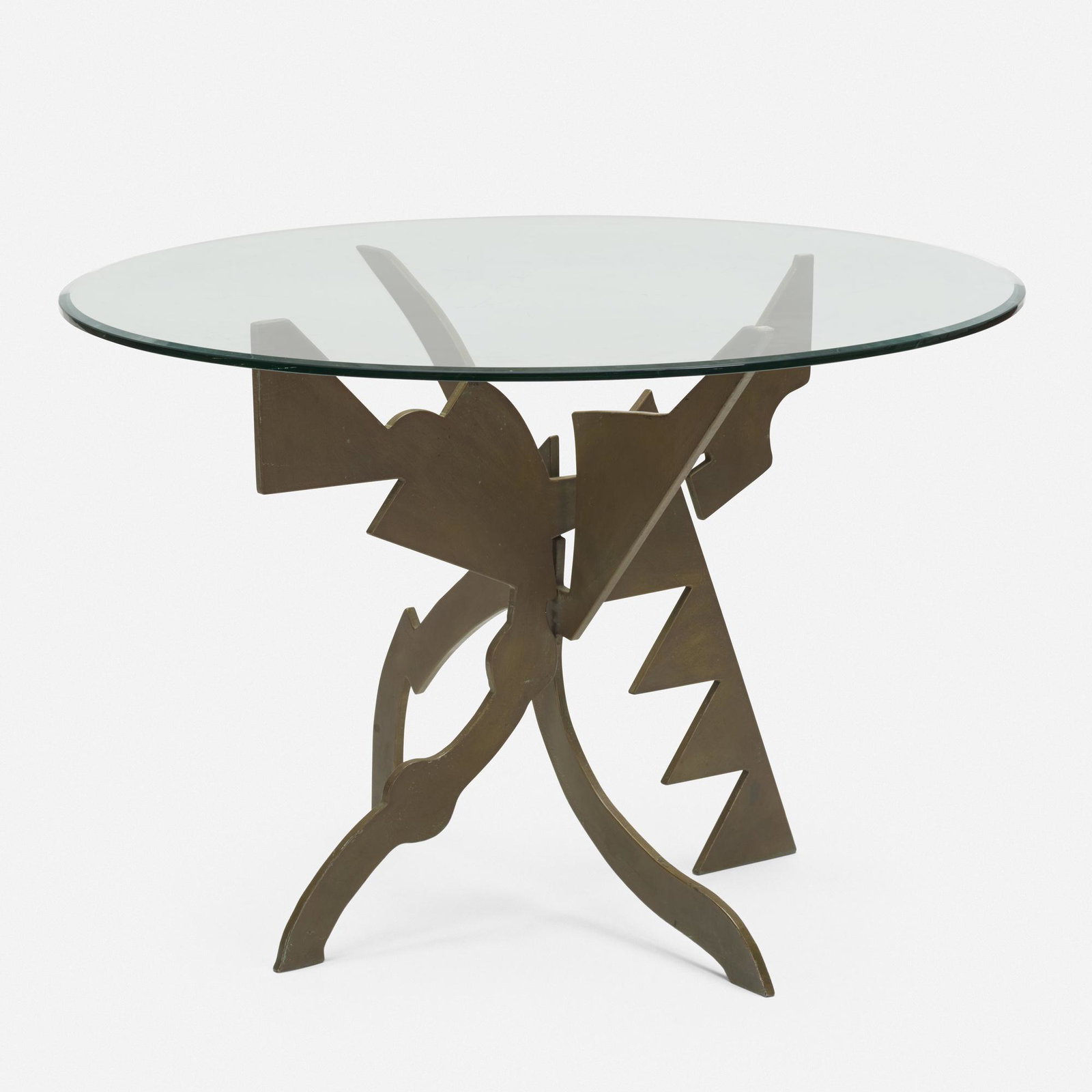 Pucci De Rossi, dining table: Pucci De Rossi dining table France, 1987enameled steel, glass42 dia × 28.5 h in (107 × 72 cm)