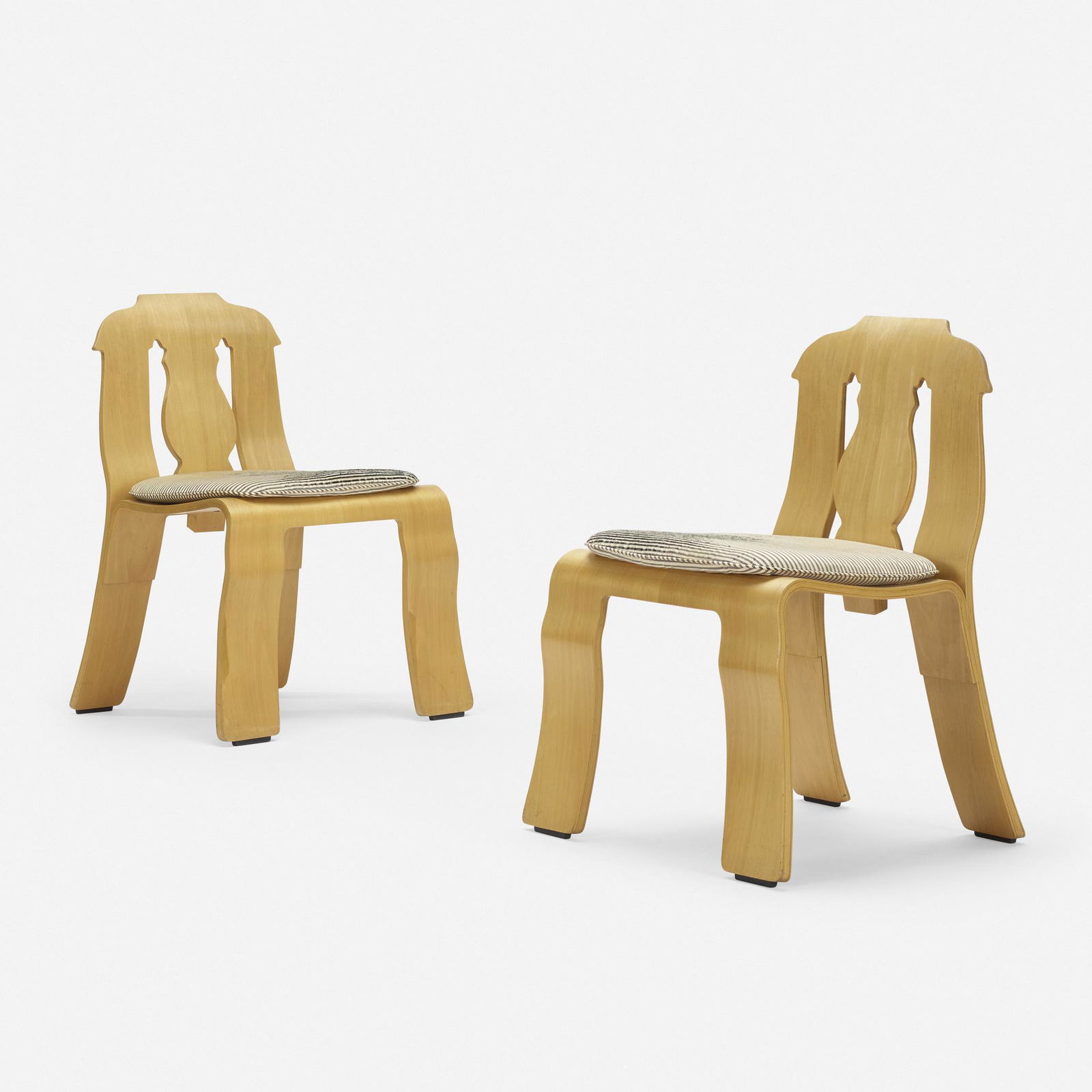 Robert Venturi with Denise Scott Brown, Empire chairs: Robert Venturi with Denise Scott Brown Empire chairs, pair Knoll InternationalUSA, 1984birch plywood, upholstery24.25 w × 21.5 d × 32.5 h in (62 × 55 × 83 cm) Paper