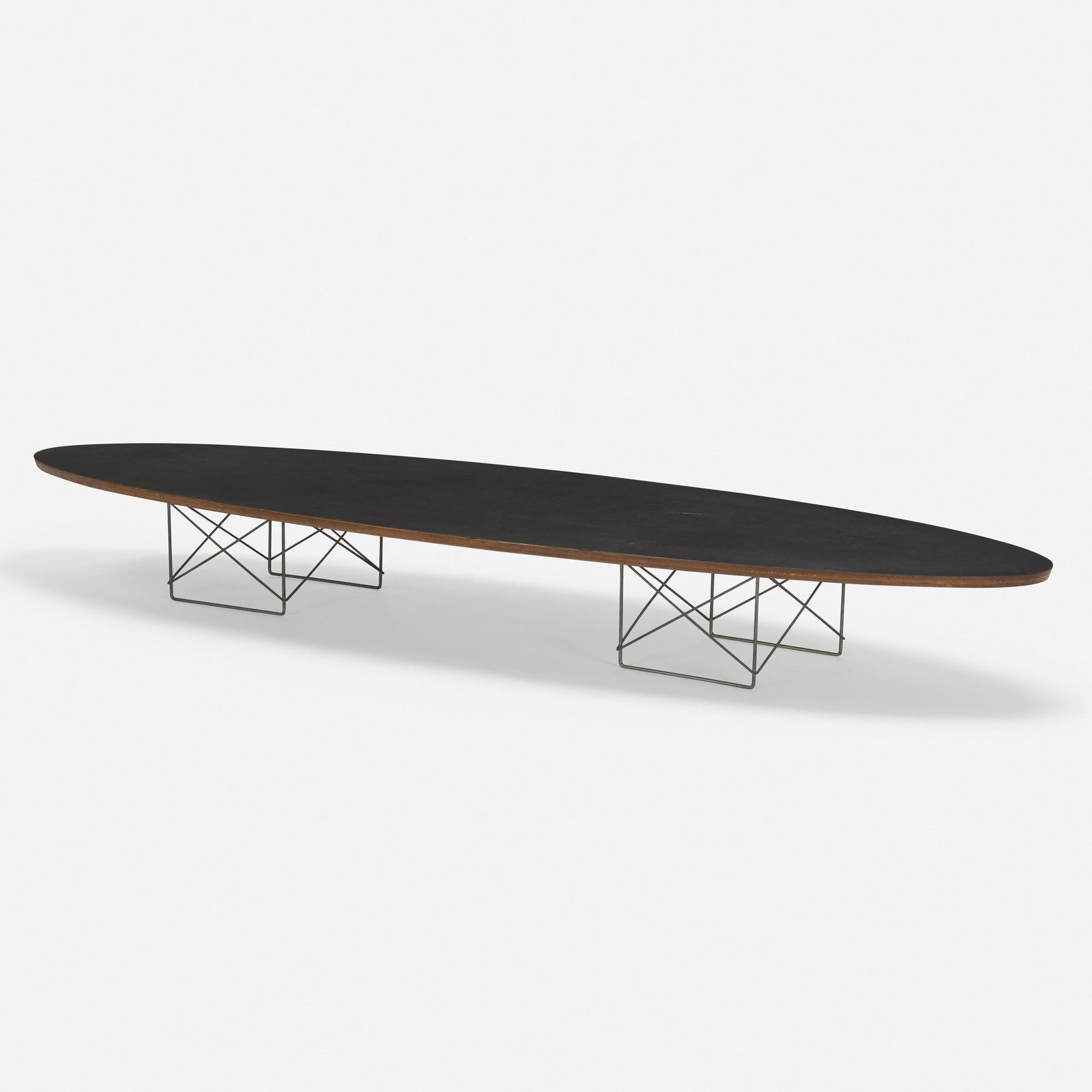 Charles and Ray Eames, ETR: Charles and Ray Eames ETR Herman Miller USA, 1951 laminate over plywood, zinc-plated steel 89 w × 29 d × 10 h in (226 × 74 × 25 cm) Stamped manufacturer's mark to under