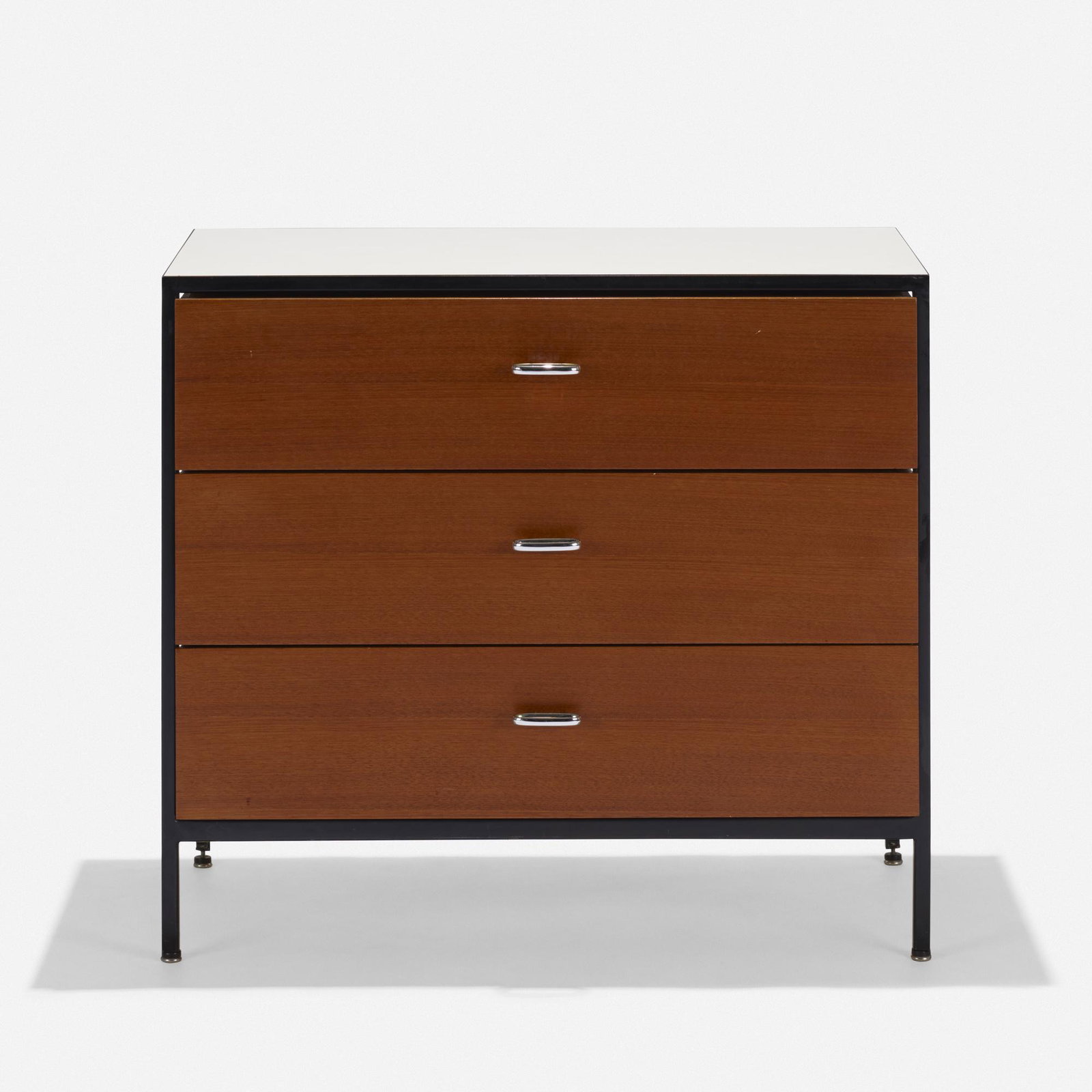 George Nelson & Associates, Steelframe cabinet: George Nelson & Associates Steelframe cabinet Herman Miller USA, 1950 enameled steel, walnut, laminate, chrome-plated aluminum 33.5 w × 18.5 d × 29.5 h in (85 × 47 × 75 cm)