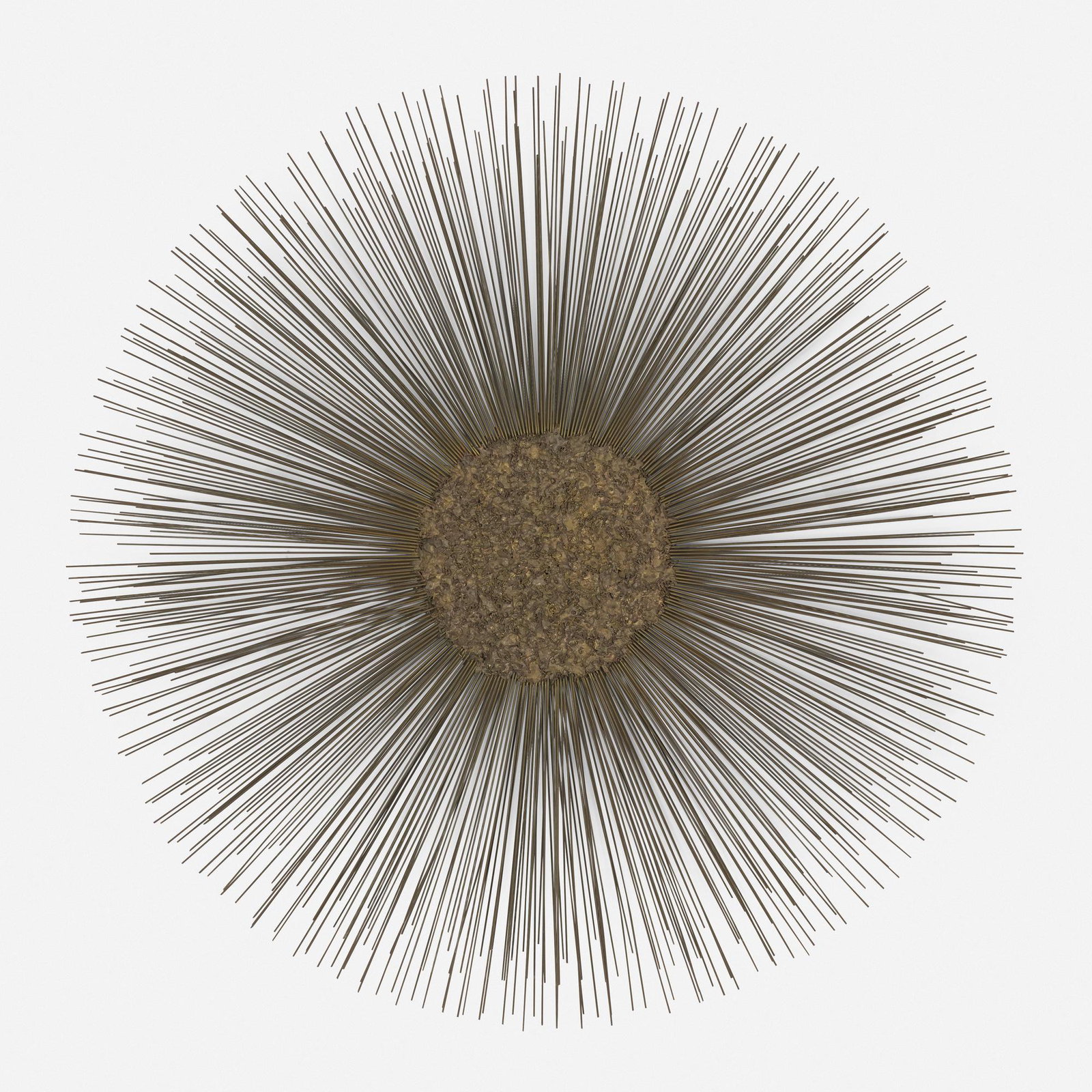 Modern, wall sculpture: Modern wall sculpture c. 1960 brass with applied patina 29 w × 3 d × 29 h in (74 × 8 × 74 cm)