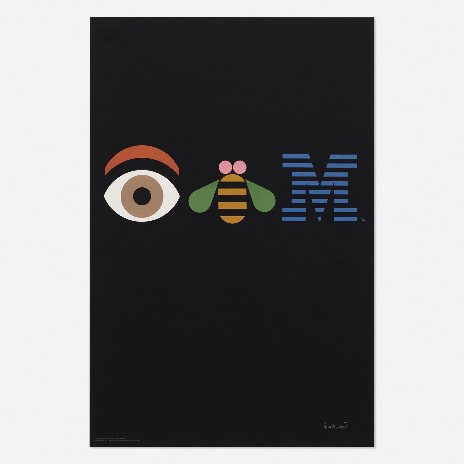 Paul Rand, Eye-Bee-M Rebus poster: Paul Rand Eye-Bee-M Rebus poster 1991offset lithograph on paper36 h × 24 w in (91 × 61 cm) Printed signature to lower right 'Paul Rand'. Provenance: Collection