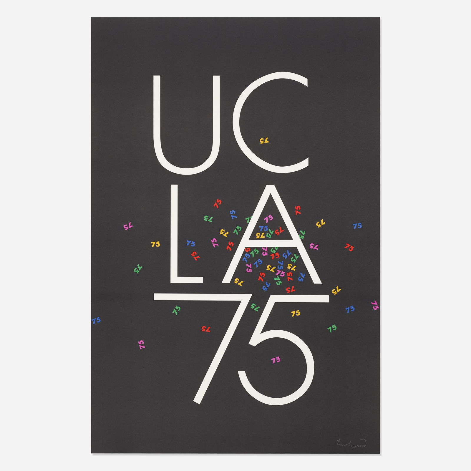 Paul Rand, UCLA 75 poster: Paul Rand UCLA 75 poster 1994offset lithograph on paper36 h × 25.5 w in (91 × 65 cm) Printed signature to lower right 'Paul Rand'. Provenance: Collection of th