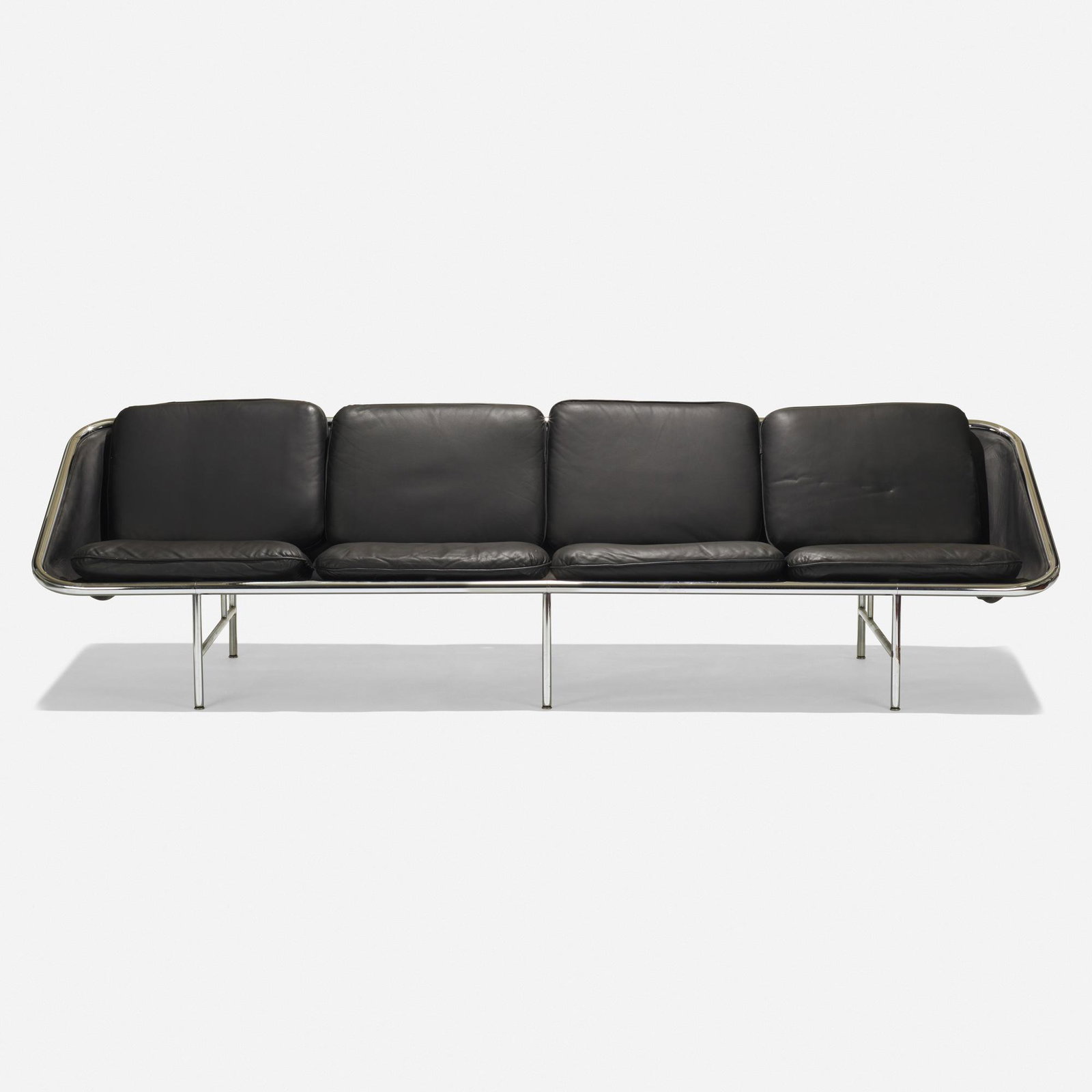 George Nelson & Associates, Sling sofa, model 6833: George Nelson & Associates Sling sofa, model 6833 Herman Miller USA, c. 1963 leather, chrome-plated steel, rubber 112 w × 32 d × 29 h in (284 × 81 × 74 cm) Lite