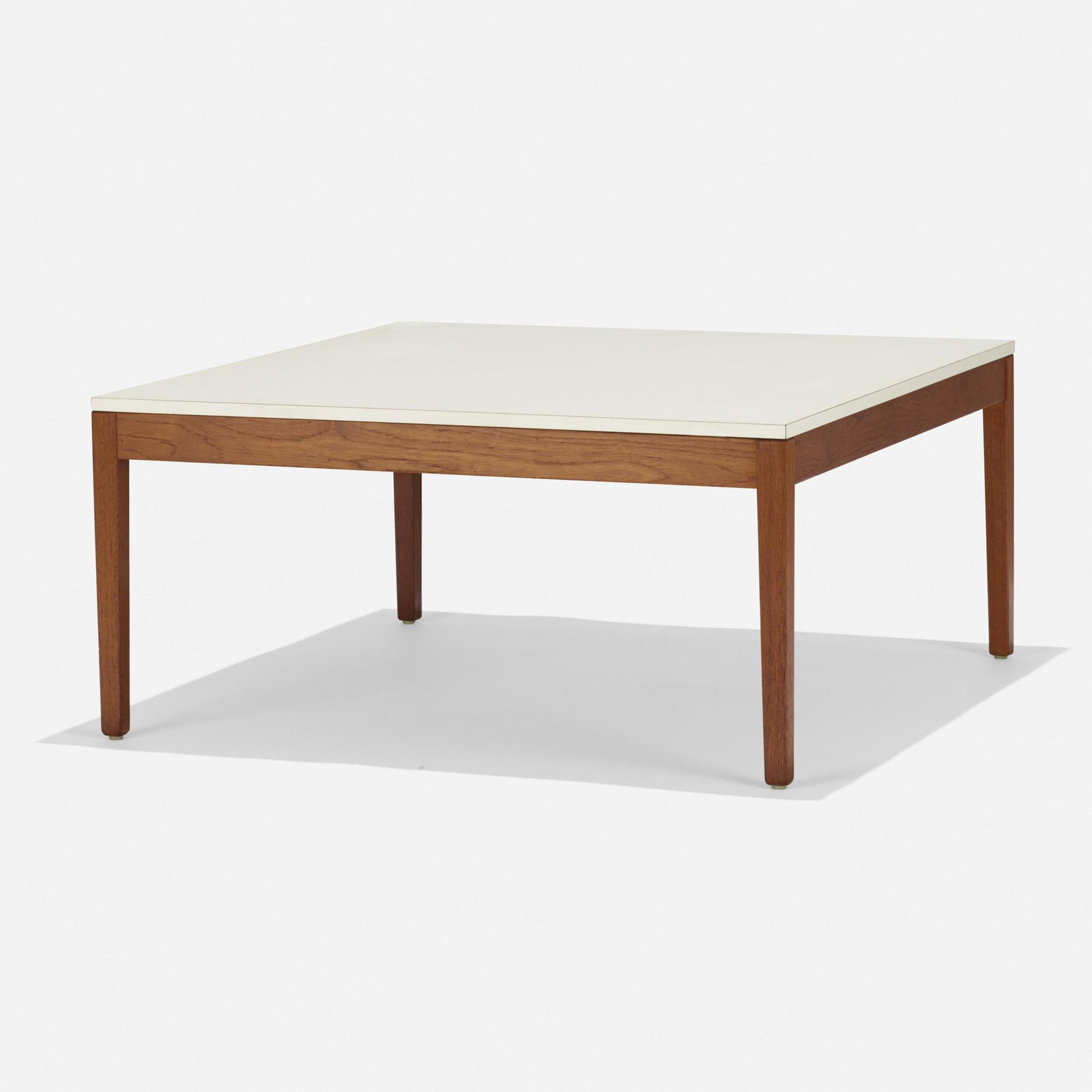 George Nelson & Associates, coffee table, model 5752: George Nelson & Associates coffee table, model 5752 Herman Miller USA, 1956 walnut, laminate 32 w × 32 d × 15 h in (81 × 81 × 38 cm) Metal disc manufacturer's label to