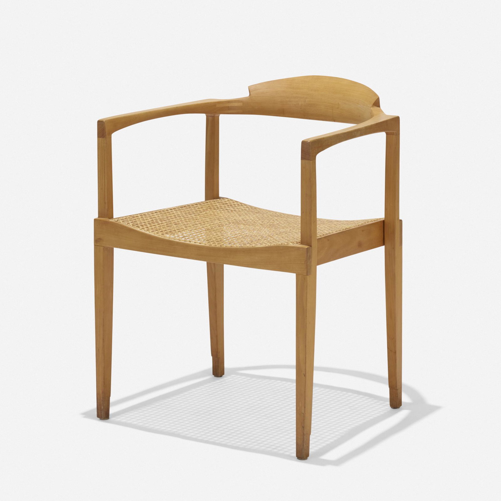 Paul Tuttle, Little Dining Chair: Paul Tuttle Little Dining Chair Stanley ReifelUSA, 1963beech, cane21 w × 21 d × 28 h in (53 × 53 × 71 cm) Inlaid and incised manufacturer's mark to underside of left armrest Â‘T R'.