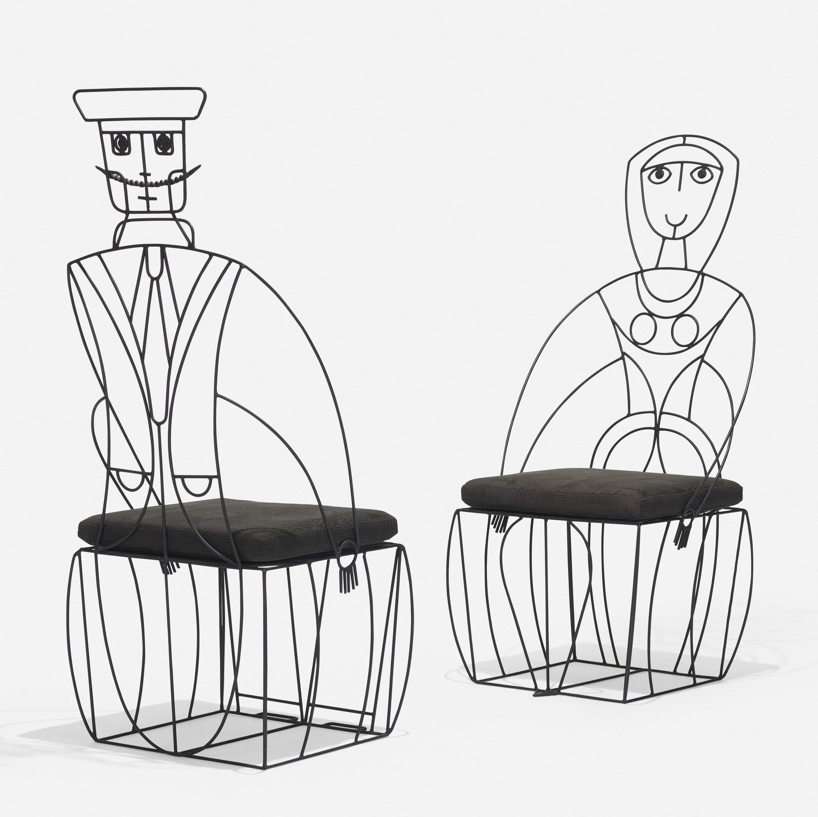 John Risley, chairs, pair: John Risley chairs, pair USA, c. 1965enameled steel, upholstery25 w × 22 d × 50.5 h in (63 × 56 × 128 cm)