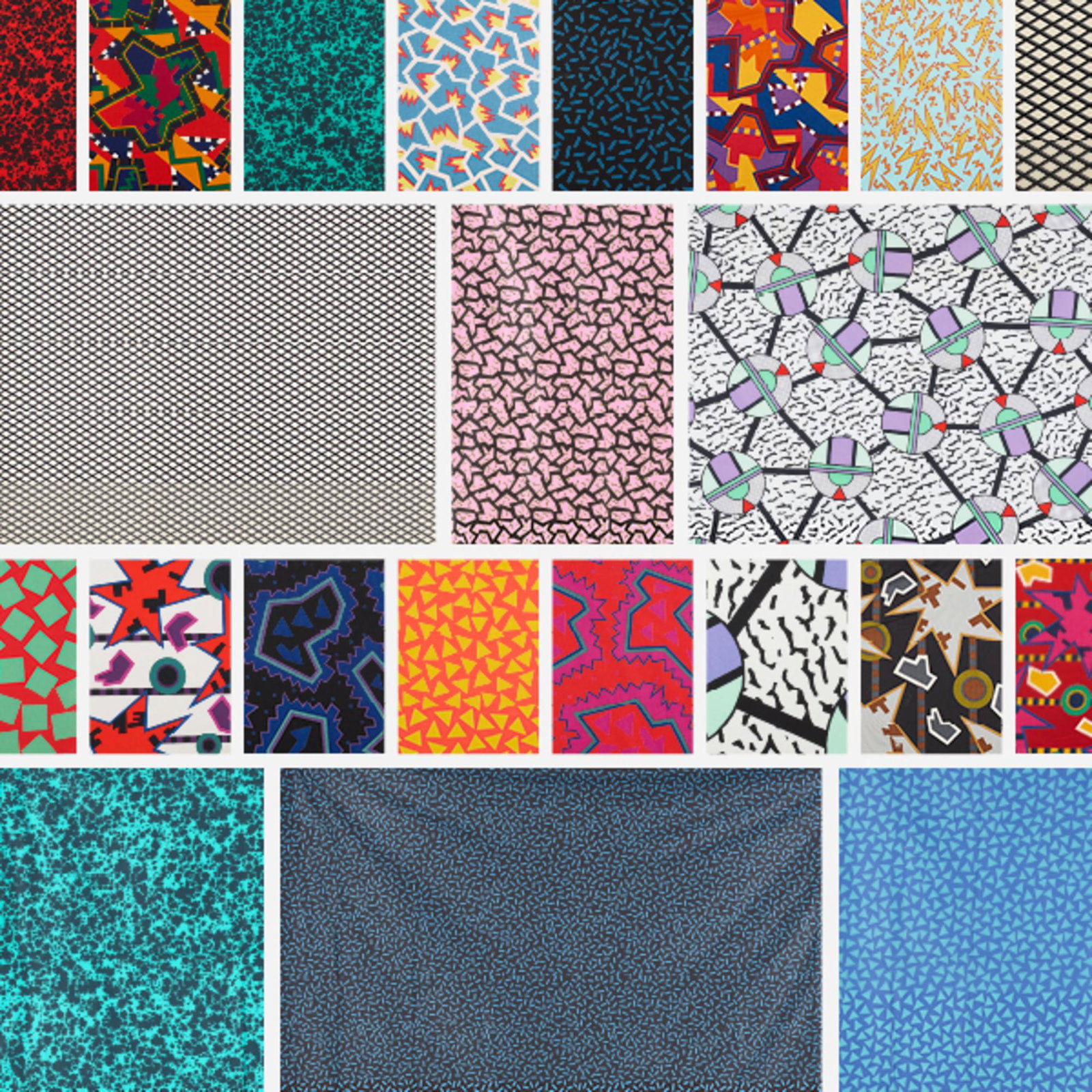 Memphis, collection of fabric and fabric swatches: Memphis collection of fabric and fabric swatches Italy, 1981-83 transfer-printed cotton Lot includes six fabrics including Letraset (60 x 79.5 inches), Schizzo (29.75 x 30 inches) and R
