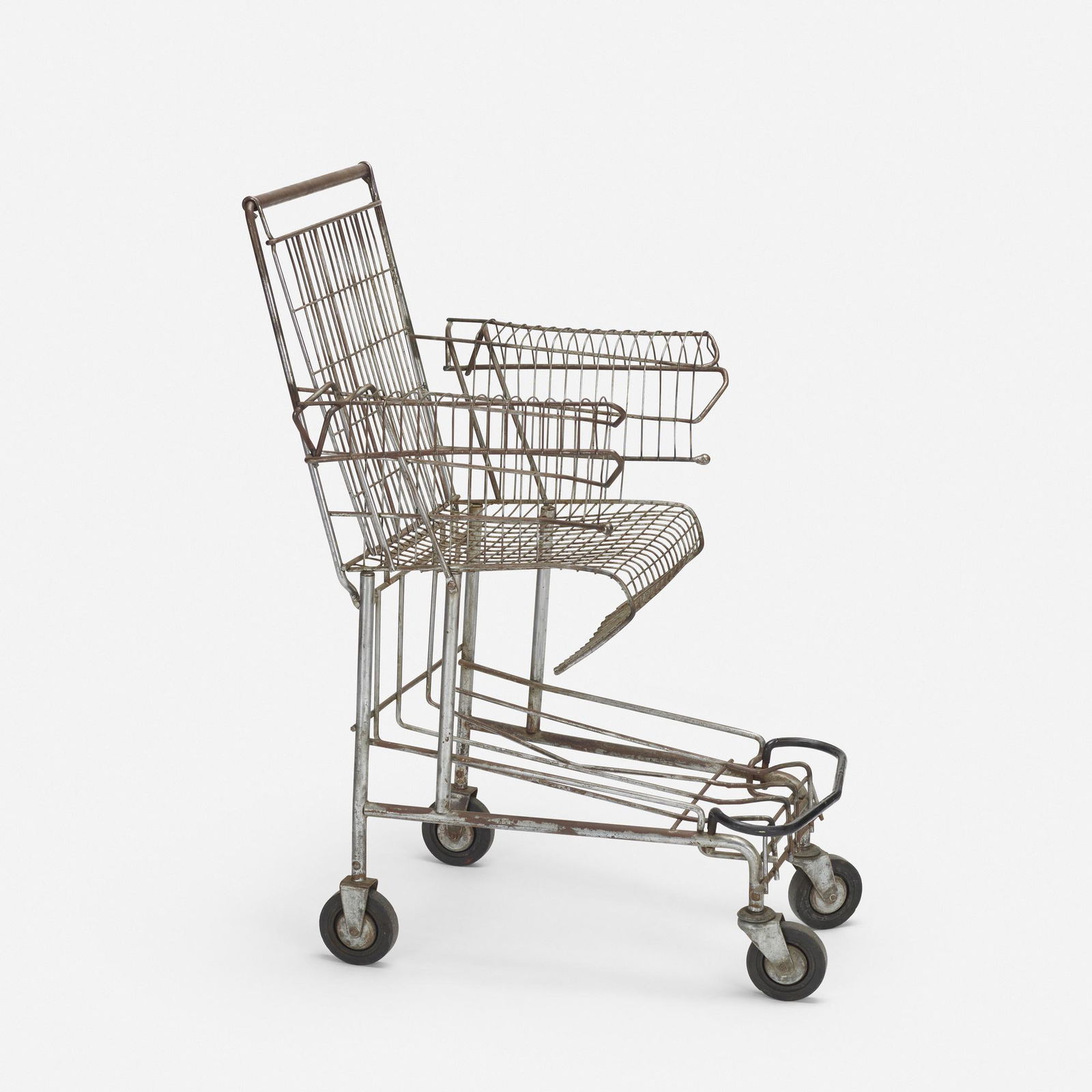 Tom Sachs, Shopping Cart chair: Tom Sachs Shopping Cart chair 1993steel, chrome-plated steel, rubber39 h × 25 w × 30 d in (99 × 63 × 76 cm) This chair was designed by Tom Sachs as part of a window displa