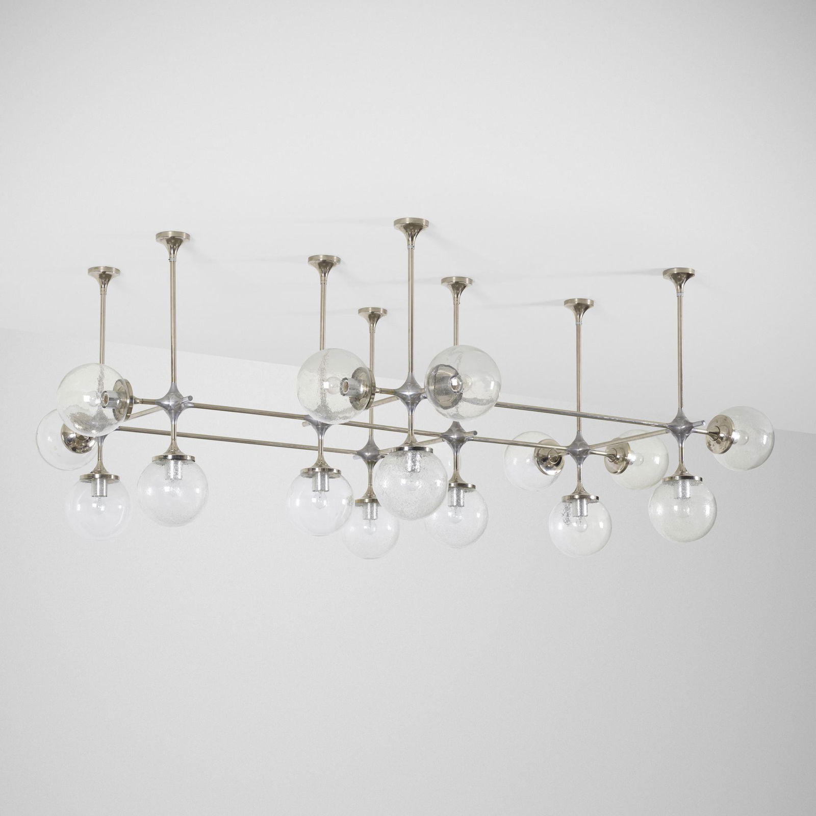 Peter Rockel, Module 1 light fixture: Peter Rockel Module 1 light fixture from the Palace of the Republic, East Berlin Kombinat LeuchtenbauGermany, 1975chrome-plated steel, aluminum, glass104 w × 82 d × 41 h in (264 ×