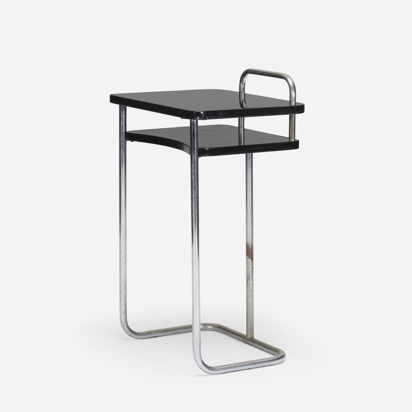 Wolfgang Hoffmann, telephone table, model no. 303: Wolfgang Hoffmann telephone table, model no. 303 Howell Manufacturing Co.USA, 1934lacquered wood, chrome-plated steel20 w × 16 d × 31.75 h in (51 × 41 × 81 cm)