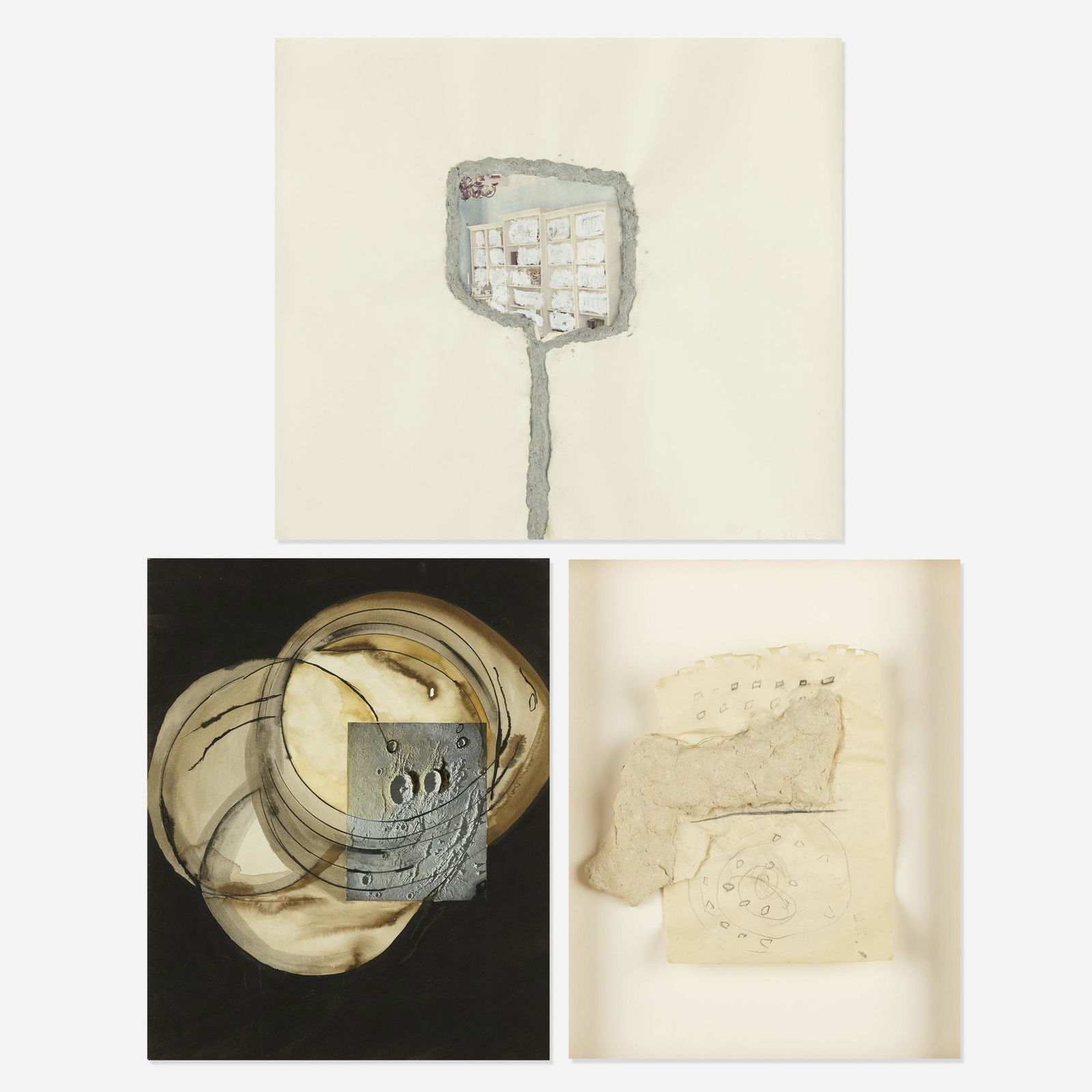 Jessica Jackson Hutchins, collection of three works: Jessica Jackson Hutchins collection of three works 2001, 2005, 2008paper, paper pulp, ink, mixed media and collage on paper19.75 h × 22 w in (50 × 56 cm) Lot includes Daily Pill (o