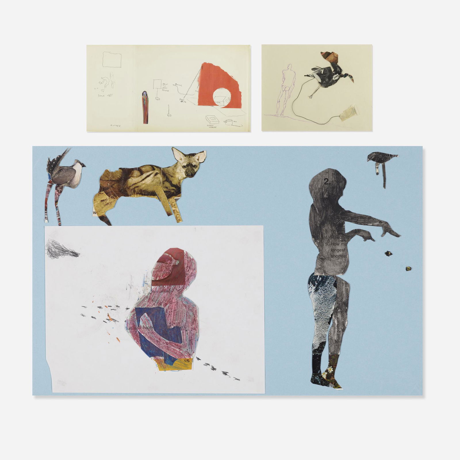 Tom Thayer, collection of three works: Tom Thayer collection of three works 2005-09, 2007, 2011mixed media and collage on paper13 h × 18.75 w in (33 × 48 cm) These works are studies for backdrops used in performances done