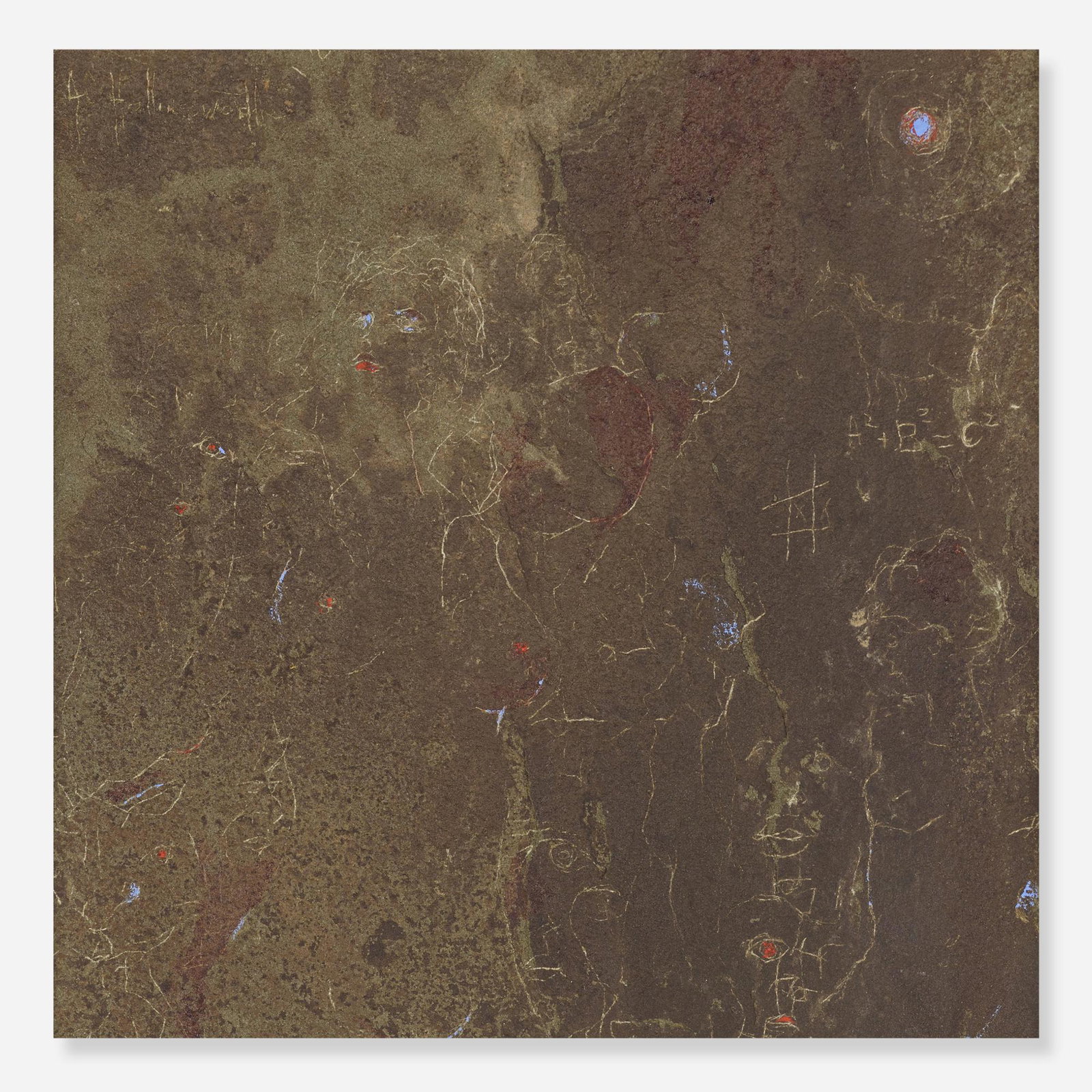 Alvin Hollingsworth, In the Beginning: Alvin Hollingsworth In the Beginning c. 1975 mixed media on canvas mounted to board 11 h × 11 w in (28 × 28 cm) Signed to upper left 'Al Hollingsworth'. Provenance:
