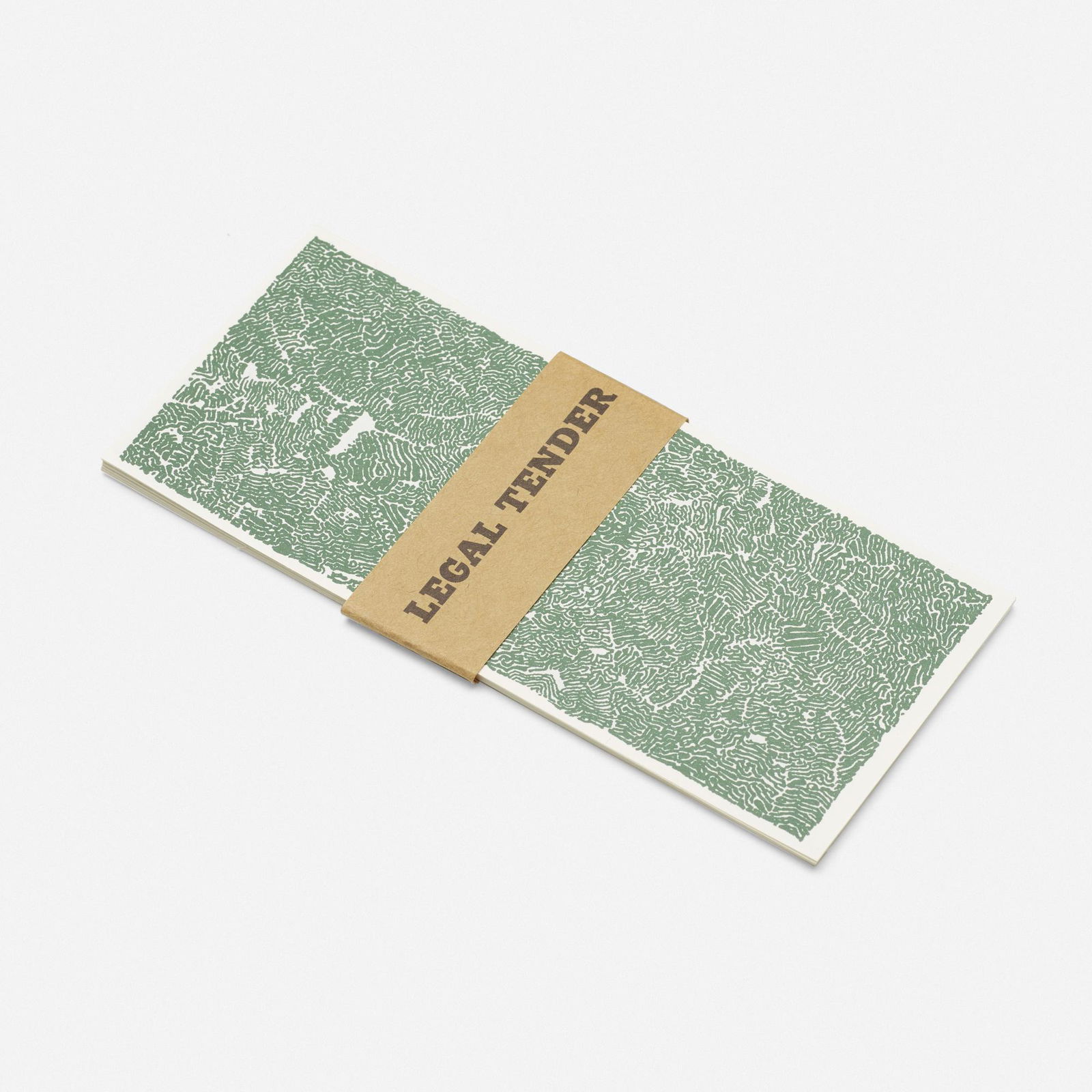 Bruce Conner, Legal Tender from S.M.S. No. 2: Bruce Conner Legal Tender from S.M.S. No. 2 1968offset lithograph on paper0.25 h × 6.25 w × 2.5 d in (1 × 16 × 6 cm) Printed mark to verso of band '1968 The Letter Edged i