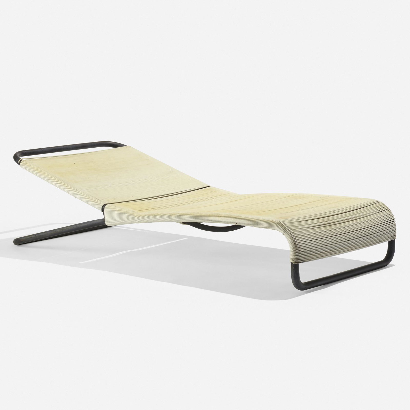 Hendrik Van Keppel and Taylor Green, chaise lounge: Hendrik Van Keppel and Taylor Green double-wide chaise lounge VKGUSA, c. 1950enameled steel, plastic cording69 w × 32 d × 19 h in (175 × 81 × 48 cm) Provenan
