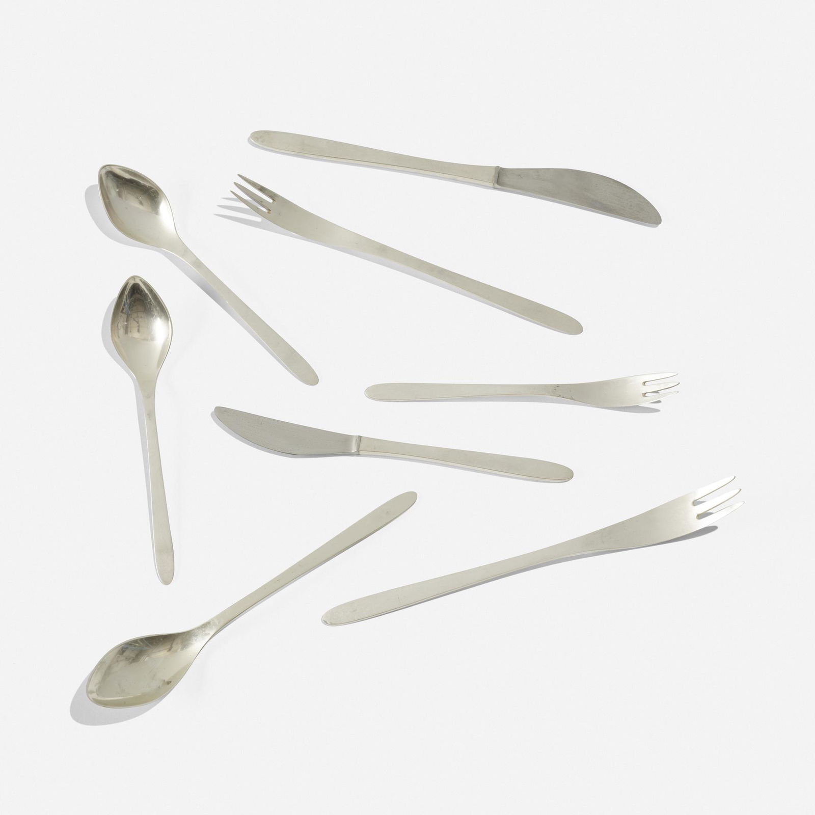 Arne Jacobsen, silverware, SAS Royal Hotel, Copenhagen: Arne Jacobsen silverware for the snack bar at the SAS Royal Hotel, Copenhagen A. MichelsenDenmark, c. 1960sterling silver, stainless steel Jacobsen designed this range of silverware for the snack