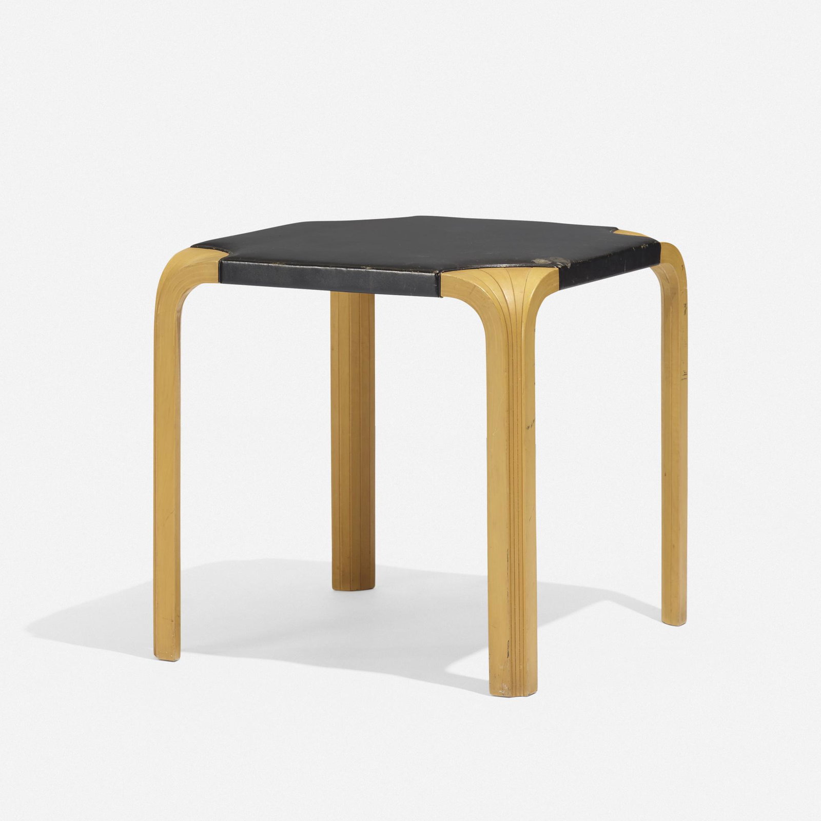 Alvar Aalto, X-Leg stool, model 601: Alvar Aalto X-Leg stool, model 601 Artek Finland, 1954 birch, leather 17.75 w × 17.75 d × 17.75 h in (45 × 45 × 45 cm) Provenance: Collection of Michae