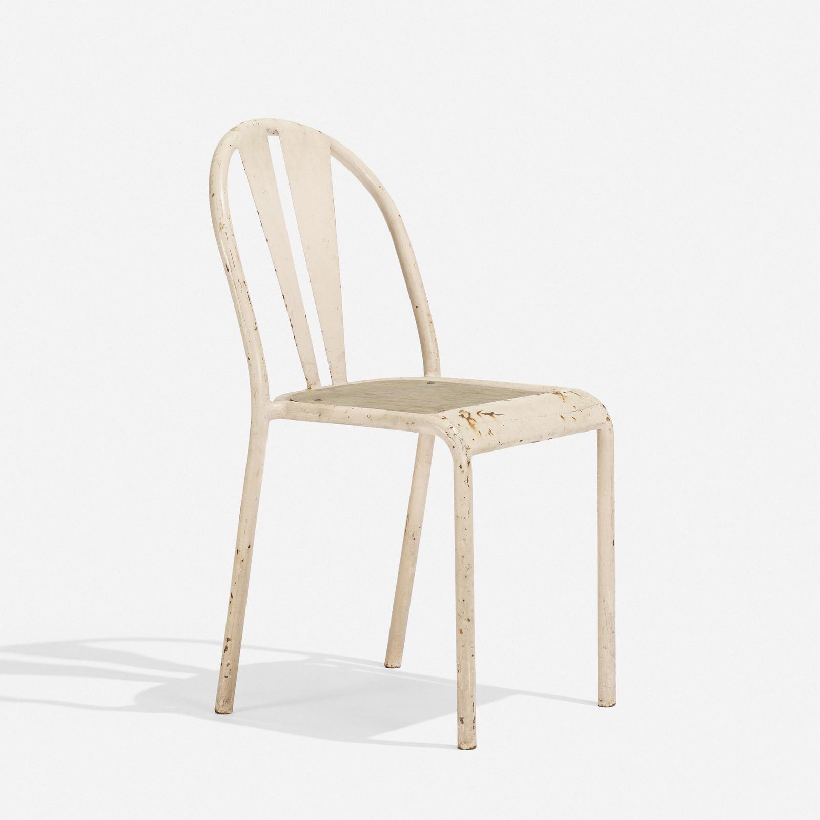 In the manner of Robert Mallet-Stevens, chair: In the manner of Robert Mallet-Stevens chair France, c. 1910painted steel, plywood16 w × 20 d × 32.5 h in (41 × 51 × 83 cm) Provenance: Collection of Mich