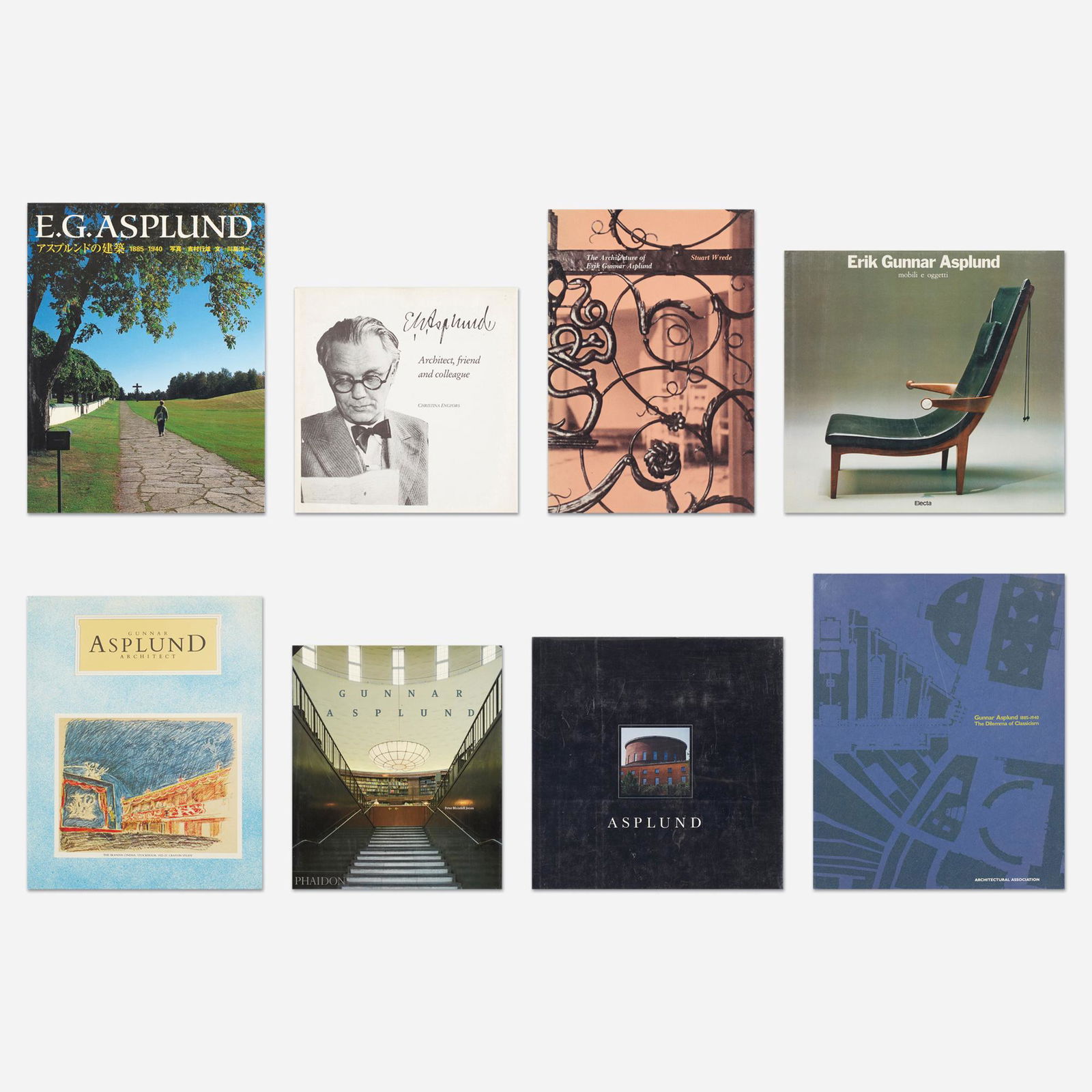 Erik Gunnar Asplund monographs, eight: Erik Gunnar Asplund monographs, eight Provenance: Collection of Michael and Gabrielle Boyd Complete Lot Details E.G. Asplund Erik Gunnar Asplund, Toto, Japan, 2005. 270 pages,