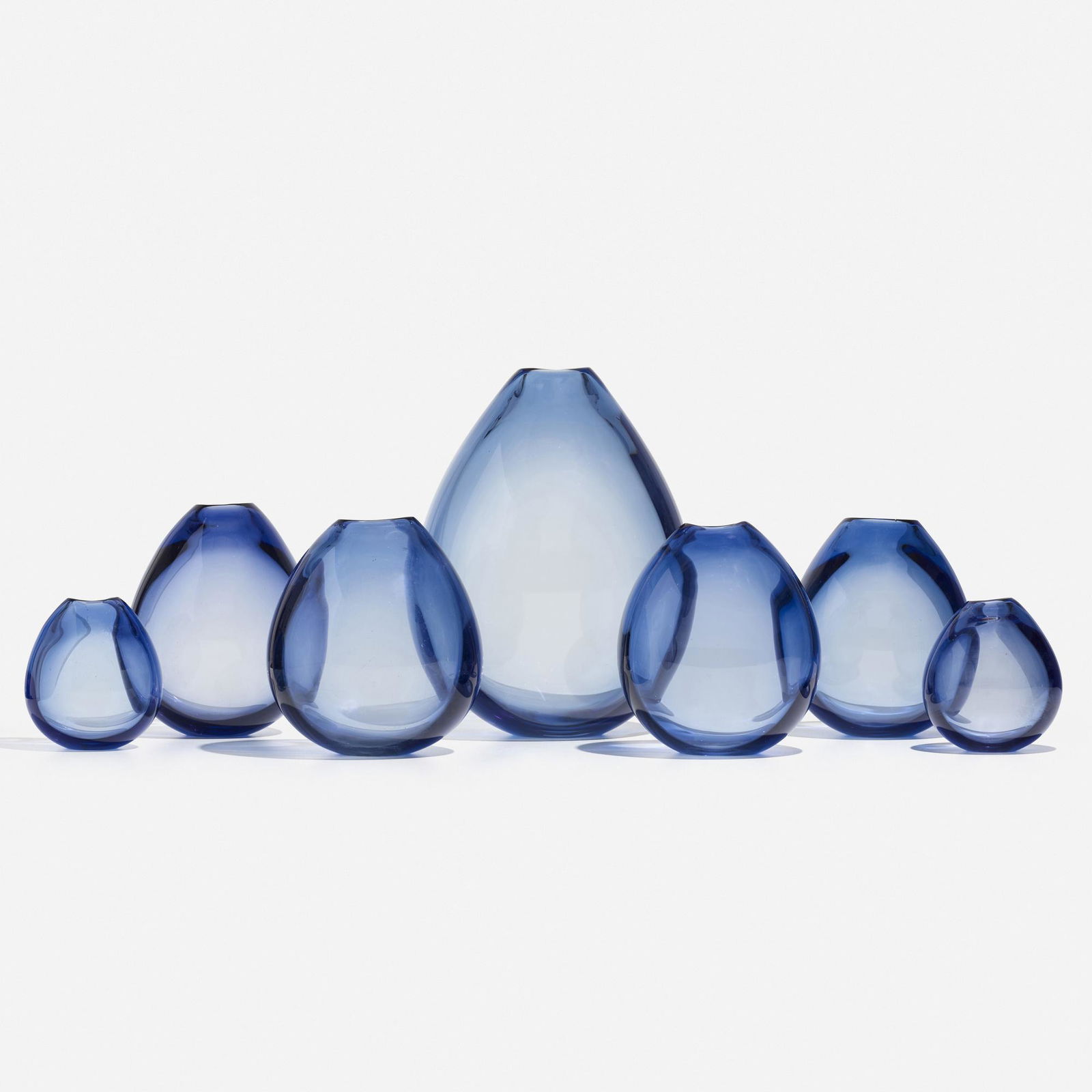 Per Lutken, Drop vases, collection of seven: Per Lutken Drop vases, collection of seven HolmegaardDenmark, c. 1960glass12 w × 10 d × 16.5 h in (30 × 25 × 42 cm) Incised manufacturer's mark to underside of five