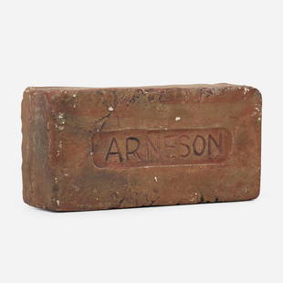 Robert Arneson, Arneson Brick: Robert Arneson Arneson Brick c. 1969painted earthenware4.5 h × 9.25 w × 3.25 d in (11 × 23 × 8 cm) Impressed signature 'Arneson'. Provenance: Allan