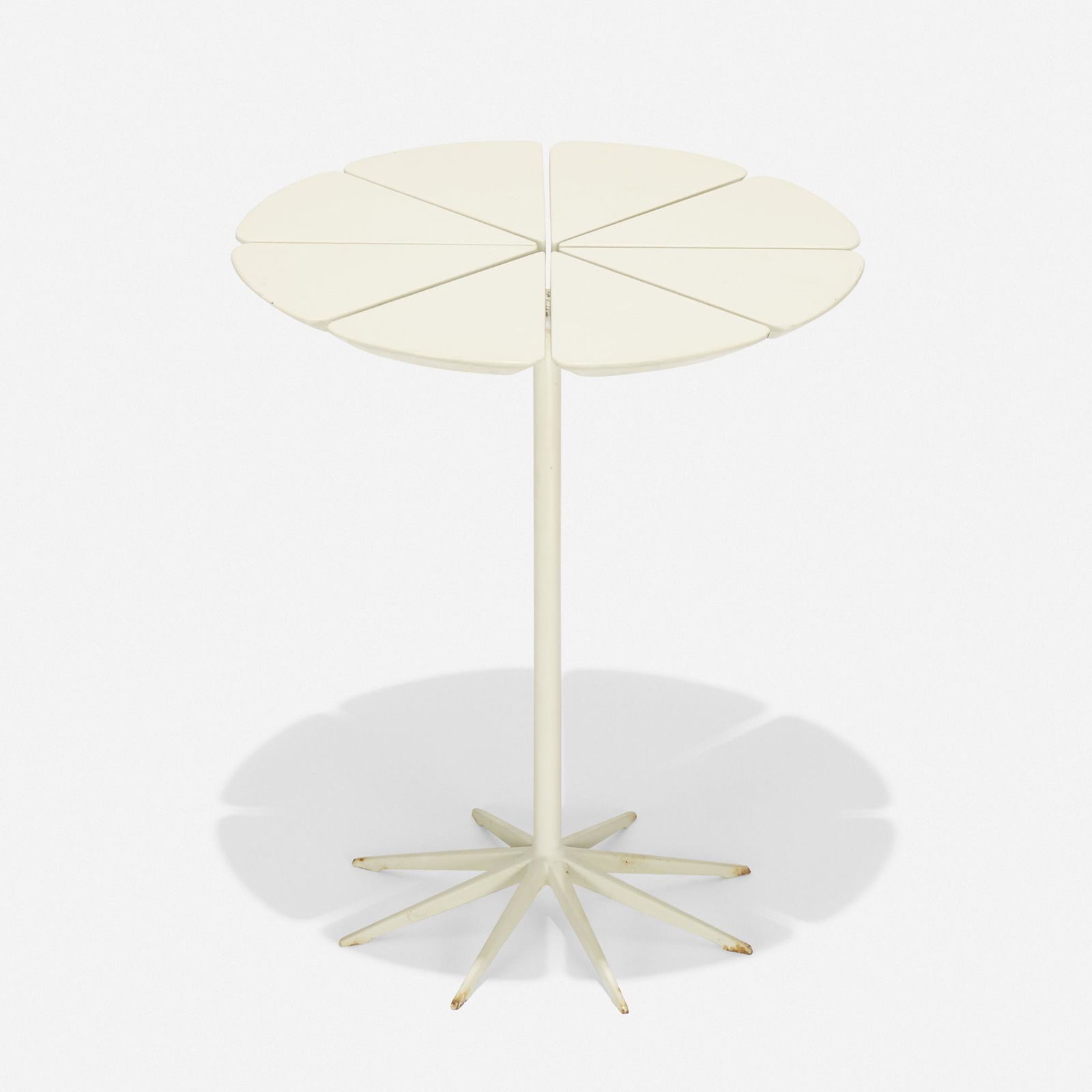 Richard Schultz, Petal occasional table, model P320: Richard Schultz Petal occasional table, model P320 Knoll AssociatesUSA, 1960enameled aluminum, lacquered wood19 h × 16 dia in (48 × 41 cm) Provenance: Private C