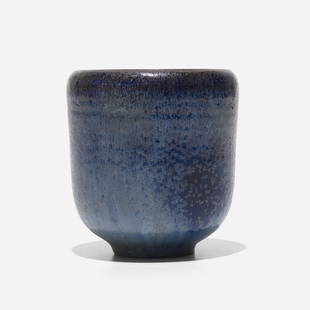 Gertrud and Otto Natzler, vase: Gertrud and Otto Natzler vase USA, 1959wheel-thrown earthenware with blue crystalline glaze4 h &times; 3.75 dia in (10 &times; 10 cm) Slip signature to underside 'Natzler' with studio label 'K249