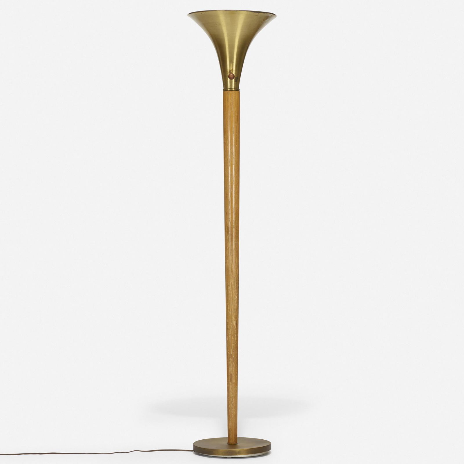 Russel Wright, torchiere: Russel Wright torchiere Mutual-Sunset Lamp Manufacturing CompanyUSA, c. 1940cerused oak, brass66 h × 13 dia in (168 × 33 cm)