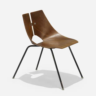 Ray Komai, chair: Ray Komai chair JG Furniture CompanyUSA, 1949molded walnut plywood, enameled steel, stainless steel, aluminum, rubber28.5 h × 18 w × 16.75 d in (72 × 46 × 43 cm) Pap