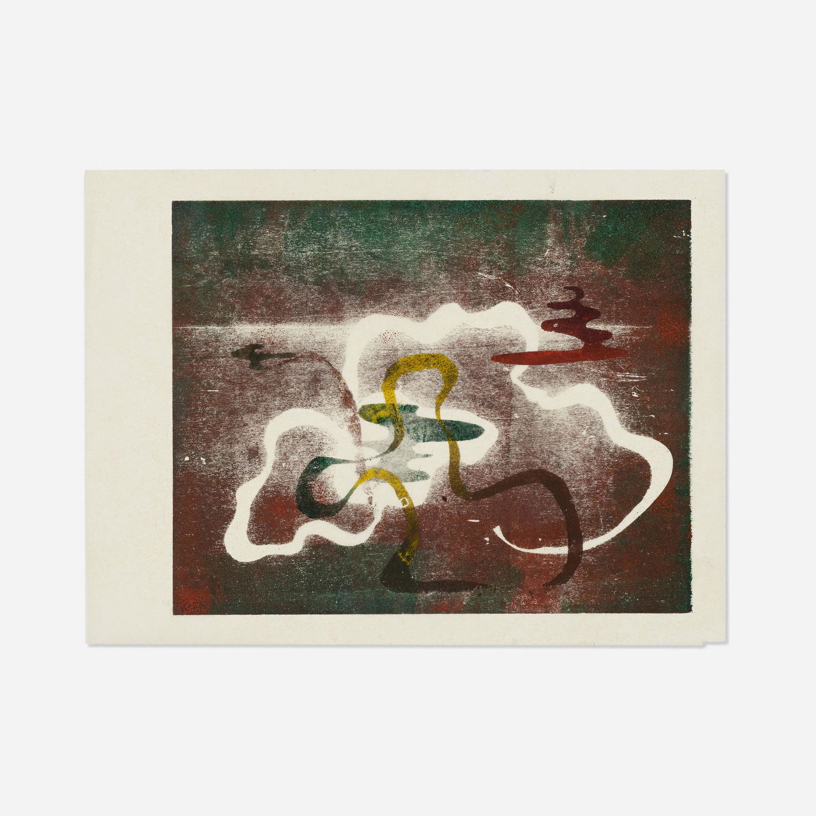 Harry Bertoia, Untitled (Monotype): Harry Bertoia Untitled (Monotype) c. 1943monoprint on rice paper7.375 h × 10 w in (19 × 25 cm) Sold with a certificate of authenticity from the Harry Bertoia Foundation.