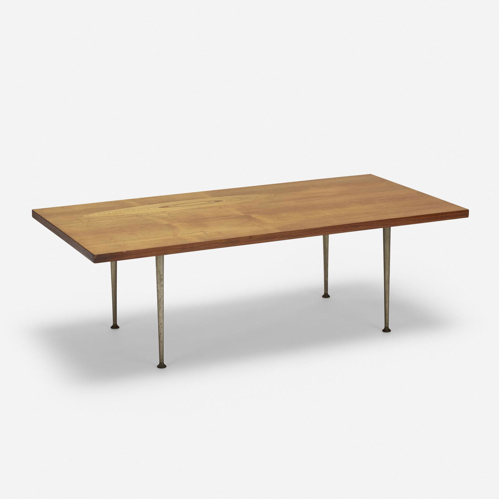 Tapio Wirkkala, coffee table: Tapio Wirkkala coffee table AskoFinland, 1958rosewood, nickel-plated steel, brass, inlaid wood17.75 h × 48.75 w × 24.5 d in (45 × 124 × 62 cm) Branded manufacturer's