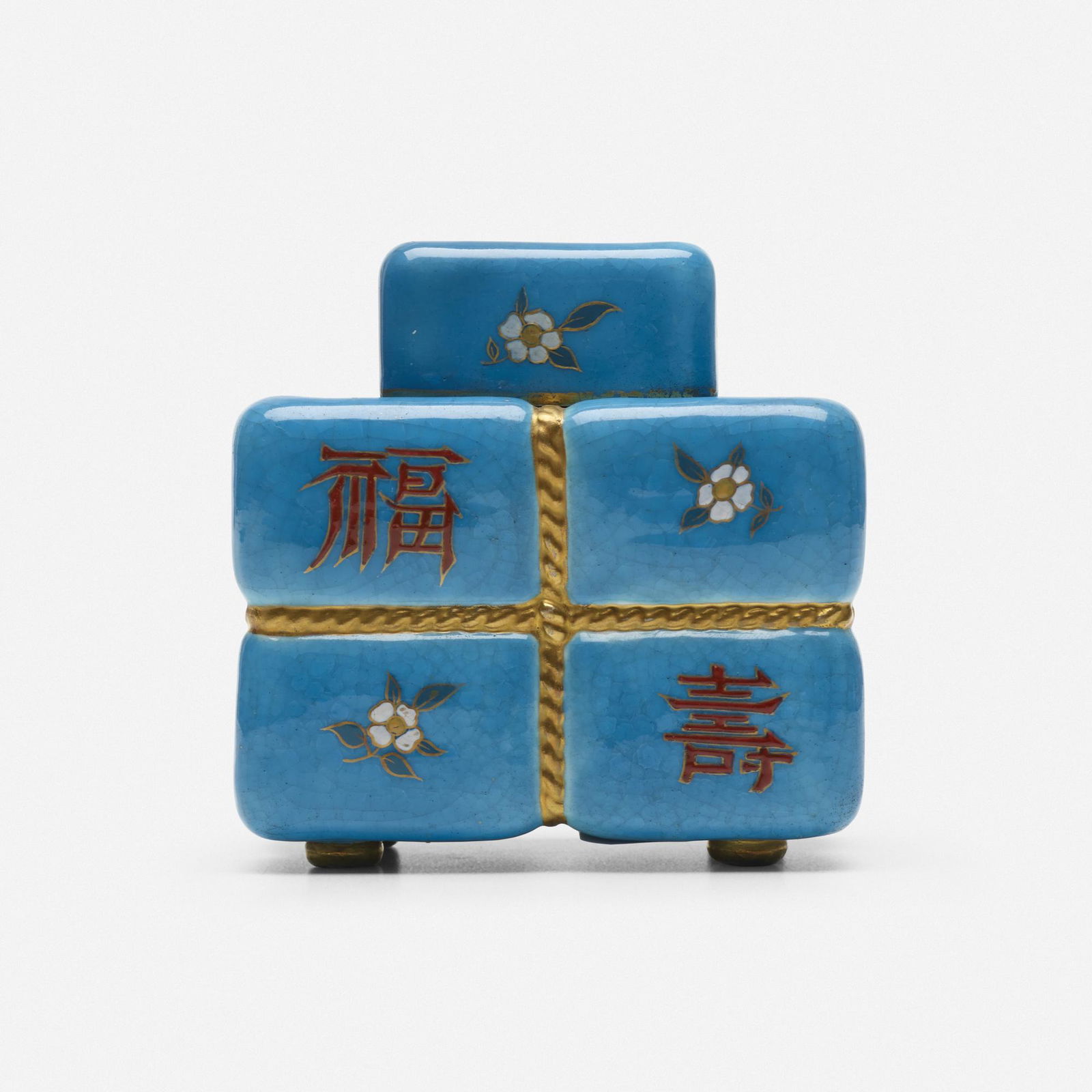 Christopher Dresser, attribution, tea caddy: Christopher Dresser, attribution tea caddy United Kingdom, c. 1891-1900glazed, enameled and gold enameled bone china4 h × 4 w × 2.75 d in (10 × 10 × 7 cm) Sold with a digi