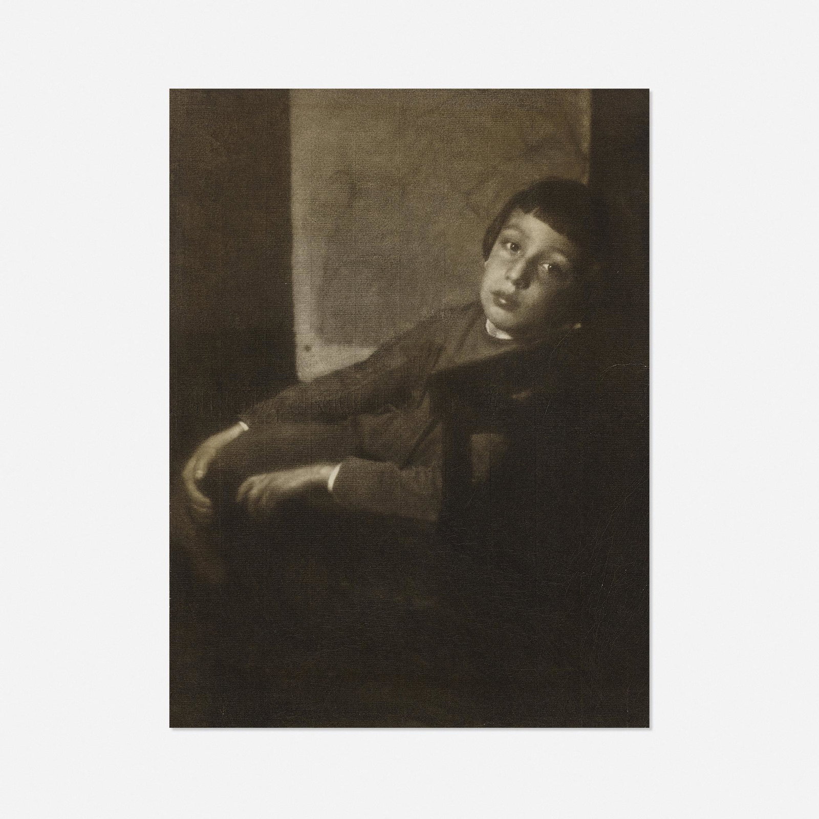 Heinrich Kuhn, Portrait of Hans Kuhn: Heinrich Kuhn Portrait of Hans Kuhn c. 1906 bromoil transfer print 17.75 h × 13.25 w in (45 × 34 cm) Paper gallery label to verso of frame 'Robert Miller Gallery, Inc. Heinrich Kuhn Por