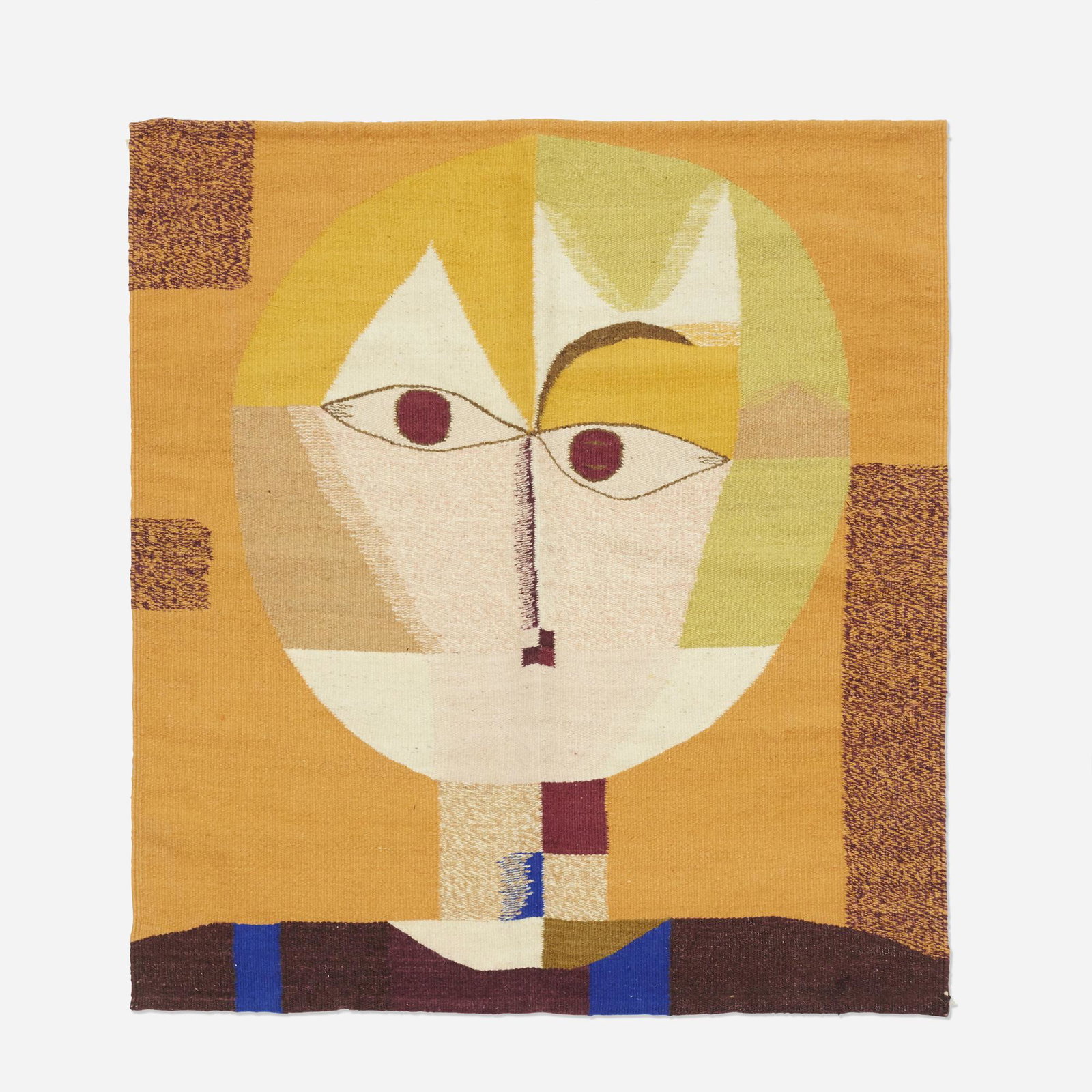 After Paul Klee, Senecio tapestry: After Paul Klee Senecio tapestry c. 1975 hand-woven wool 38.5 h × 36.5 w in (98 × 93 cm)
