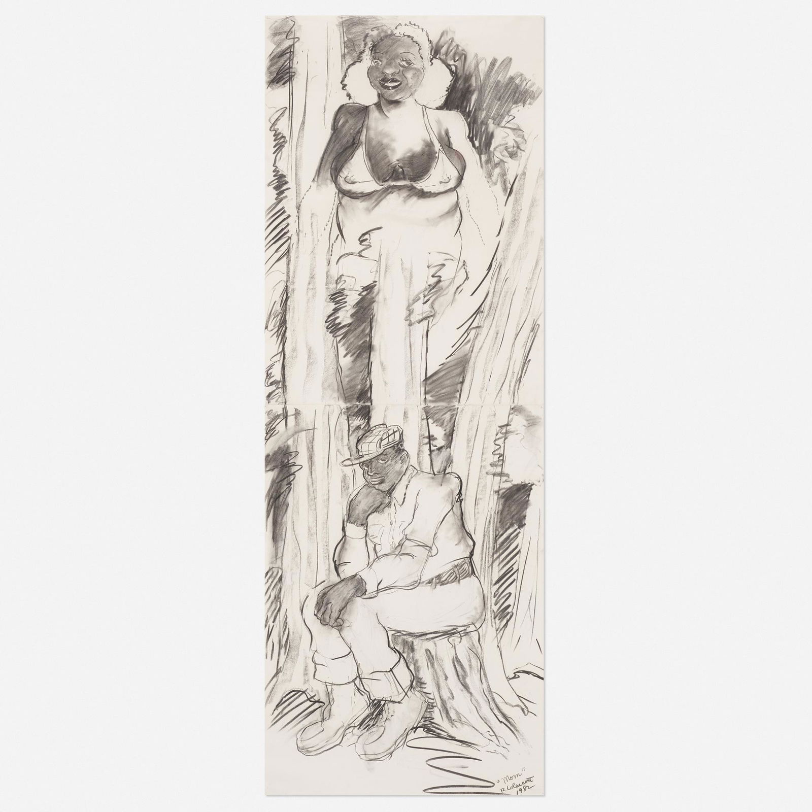 Robert Colescott, Mom: Robert Colescott Mom 1982charcoal on paper83 h × 29.75 w in (211 × 76 cm) Signed, titled and dated to lower right 'Mom R. Colescott 1982'. Provenance: Air Gall