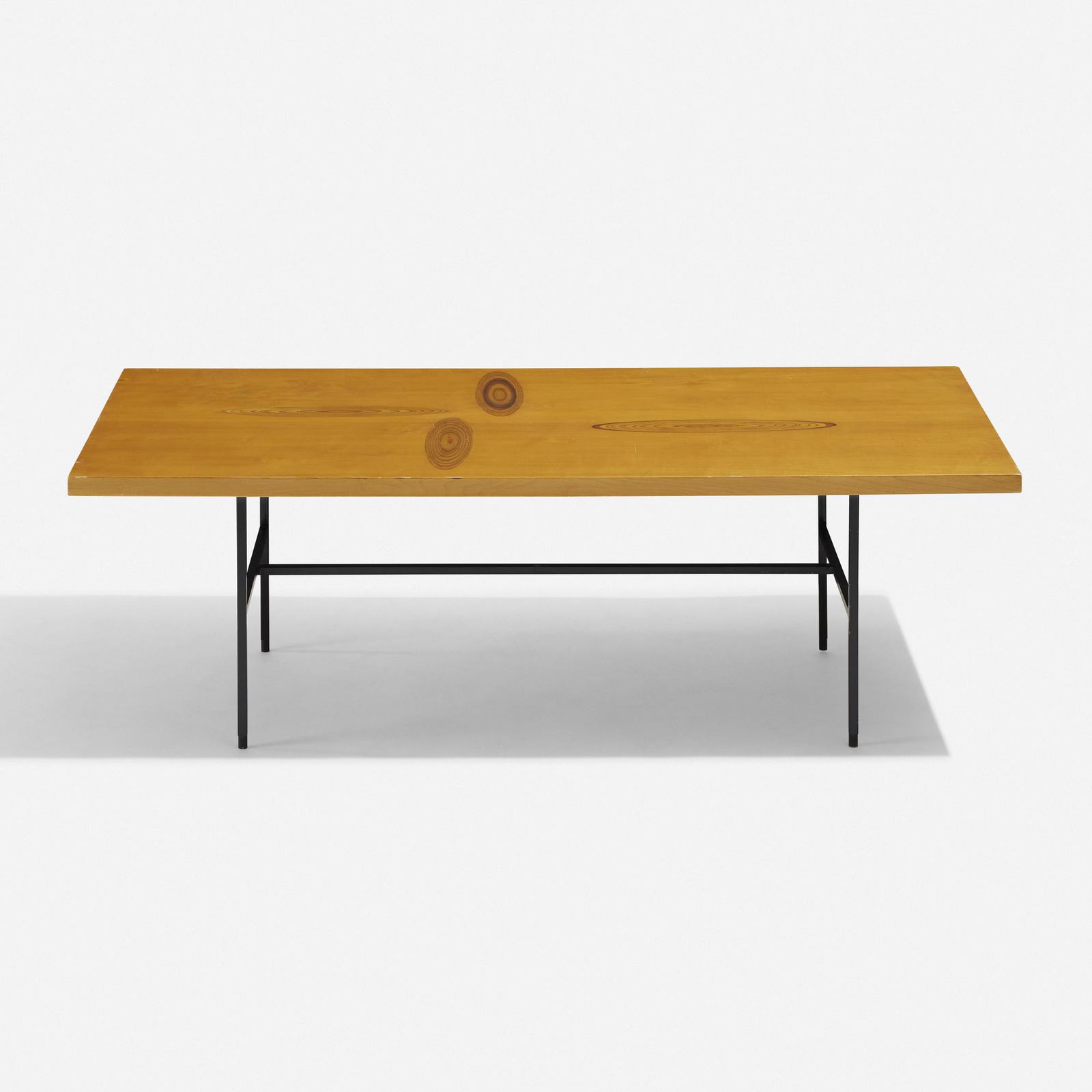 Tapio Wirkkala, coffee table, model 9011: Tapio Wirkkala coffee table, model 9011 AskoFinland, 1958birch, teak, rosewood, enameled steel48.75 w × 24.25 d × 15.25 h in (124 × 62 × 39 cm) Branded manufacturer'