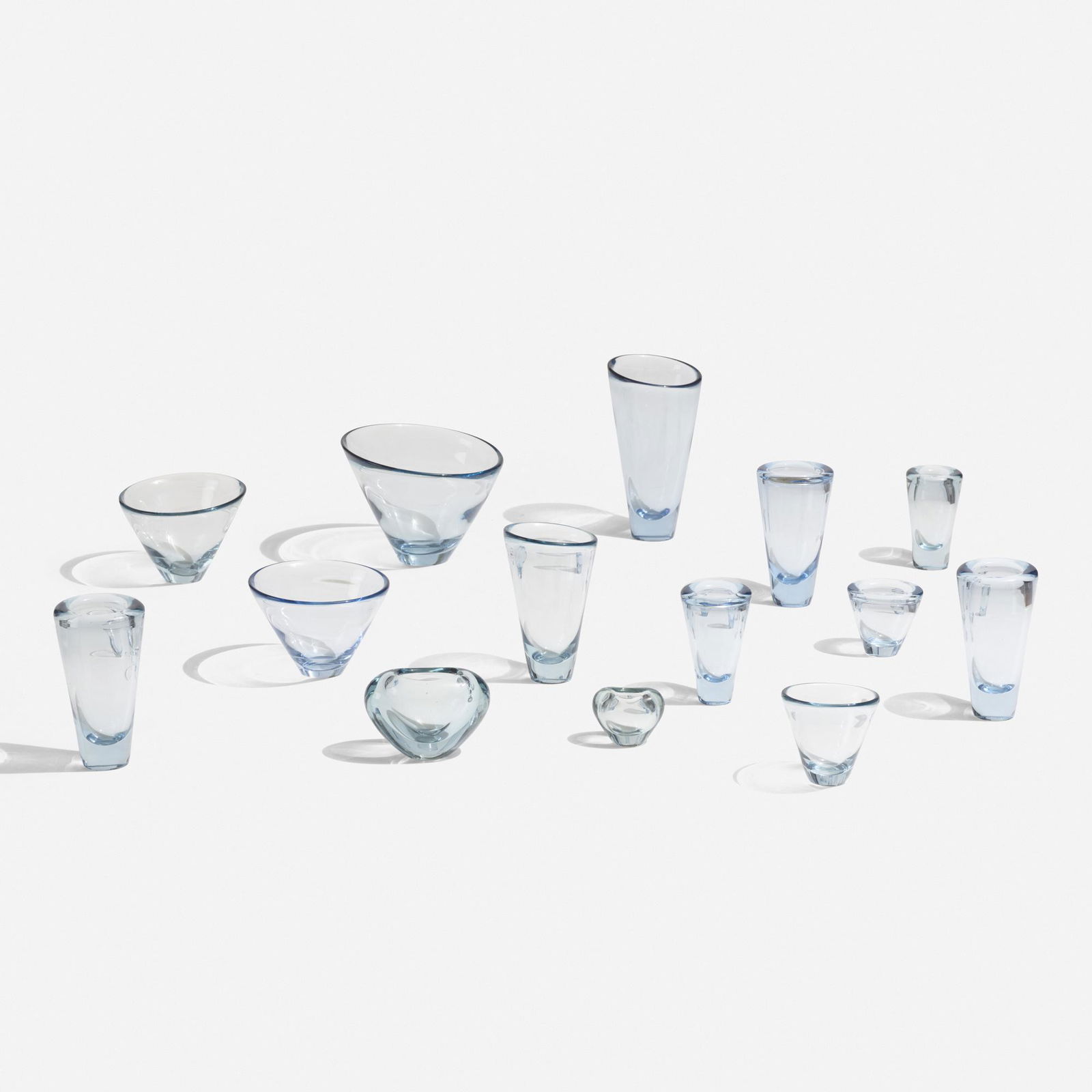 Per Lutken, glassware collection: Per Lutken glassware collection HolmegaardDenmark, c. 1960glass8.75 w × 8.75 d × 6.5 h in (22 × 22 × 17 cm) Collection is comprised of fourteen vases of varying size