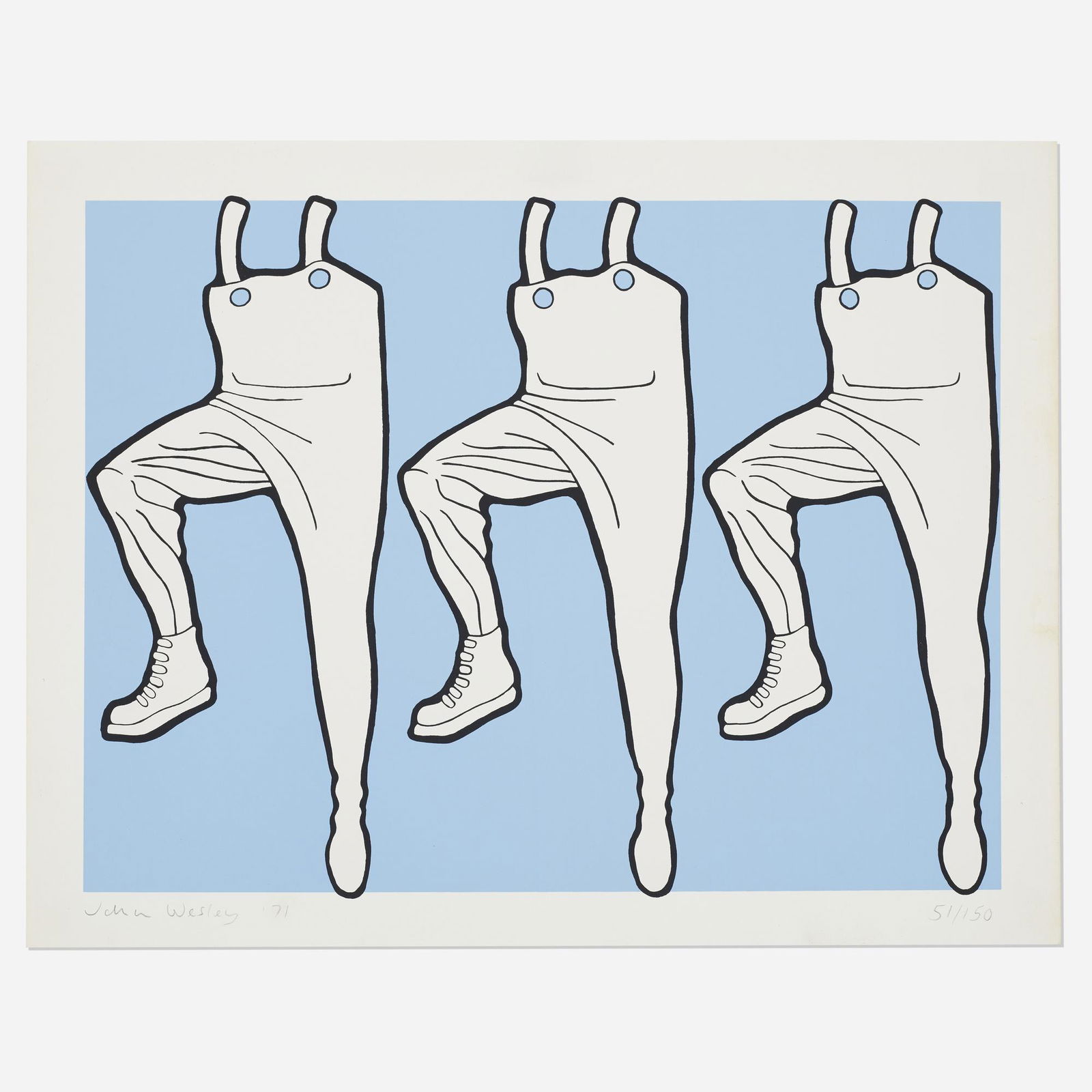 John Wesley, What's Going On in the Halls?: John Wesley What's Going On in the Halls? 1971screenprint in colors12 h × 16 w in (30 × 41 cm) Sheet measures: 14 h x 18 w inches. Signed, dated and numbered to lower margin 'John