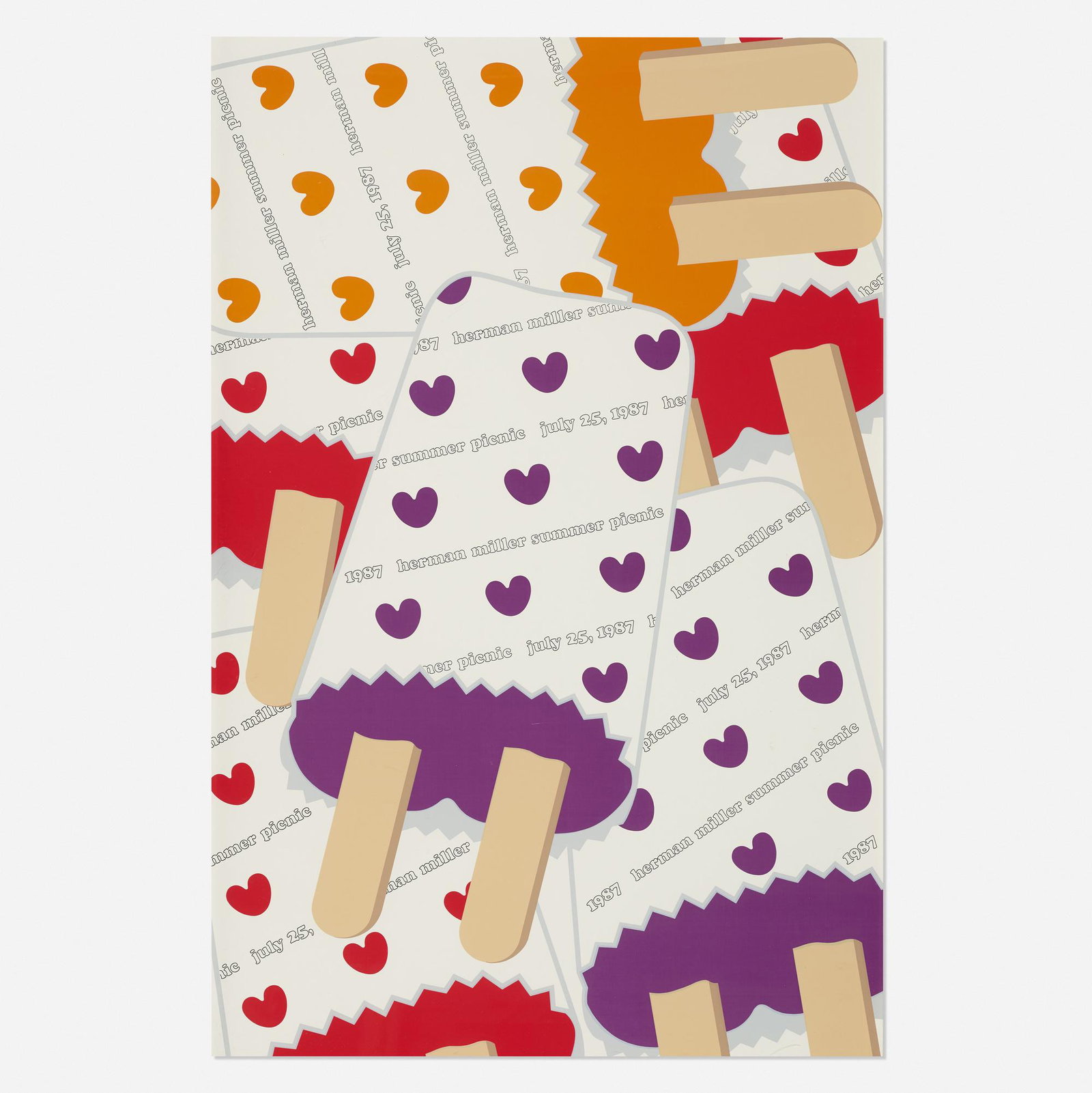Stephen Frykholm, Herman Miller Summer Picnic Poster: Stephen Frykholm Herman Miller Summer Picnic Poster (popsicles) USA, 1987 printed paper mounted to foam core 39.5 h × 25 w in (100 × 63 cm)