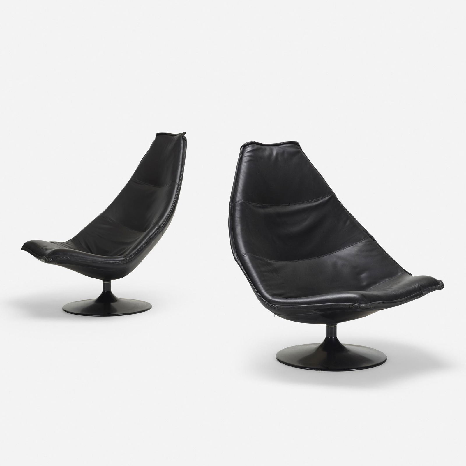 Geoffrey D. Harcourt, swivel lounge chairs, pair: Geoffrey D. Harcourt swivel lounge chairs, pair ArtifortUnited Kingdom / The Netherlands, 1967leather, enameled steel40 h × 39 w × 36 d in (102 × 99 × 91 cm)