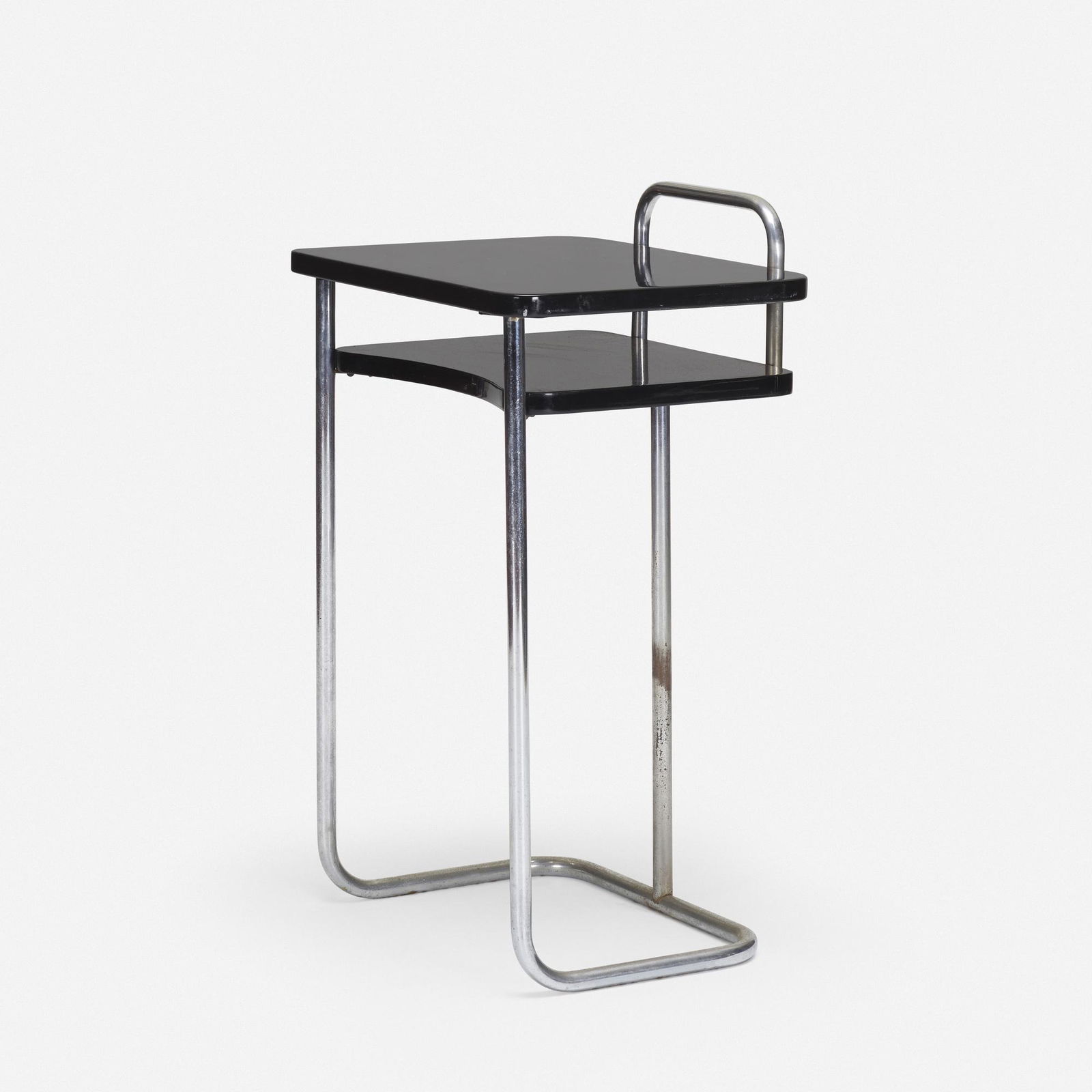 Wolfgang Hoffmann, telephone table, model no. 303: Wolfgang Hoffmann telephone table, model no. 303 Howell Manufacturing Co.USA, 1934lacquered wood, chrome-plated steel31.75 h × 20 w × 16 d in (81 × 51 × 41 cm)