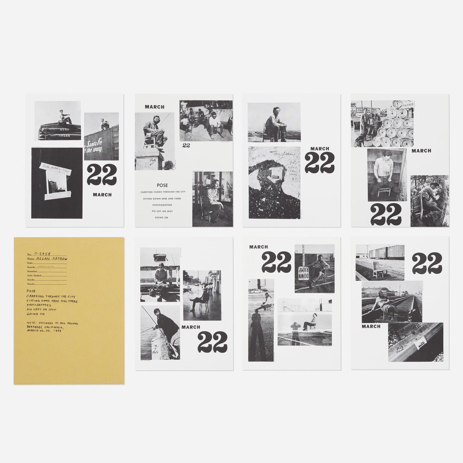 Allan Kaprow, Pose, March 22, 1969 Continued 1970: Allan Kaprow Pose, March 22, 1969 Continued 1970 ? (from the Artists & Photographs portfolio) 1969-1970offset lithograph12 h × 9 w × .25 d in (30 × 23 × 1 cm) Work is comp