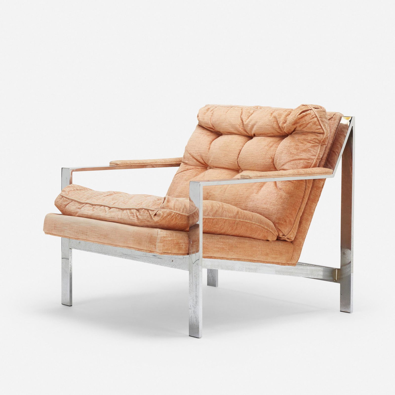 Cy Mann, lounge chair, model 232: Cy Mann lounge chair, model 232 Cy Mann Designs, Ltd.USA, c. 1970chrome-plated steel, upholstery27 h × 29.5 w × 33 d in (69 × 75 × 84 cm)