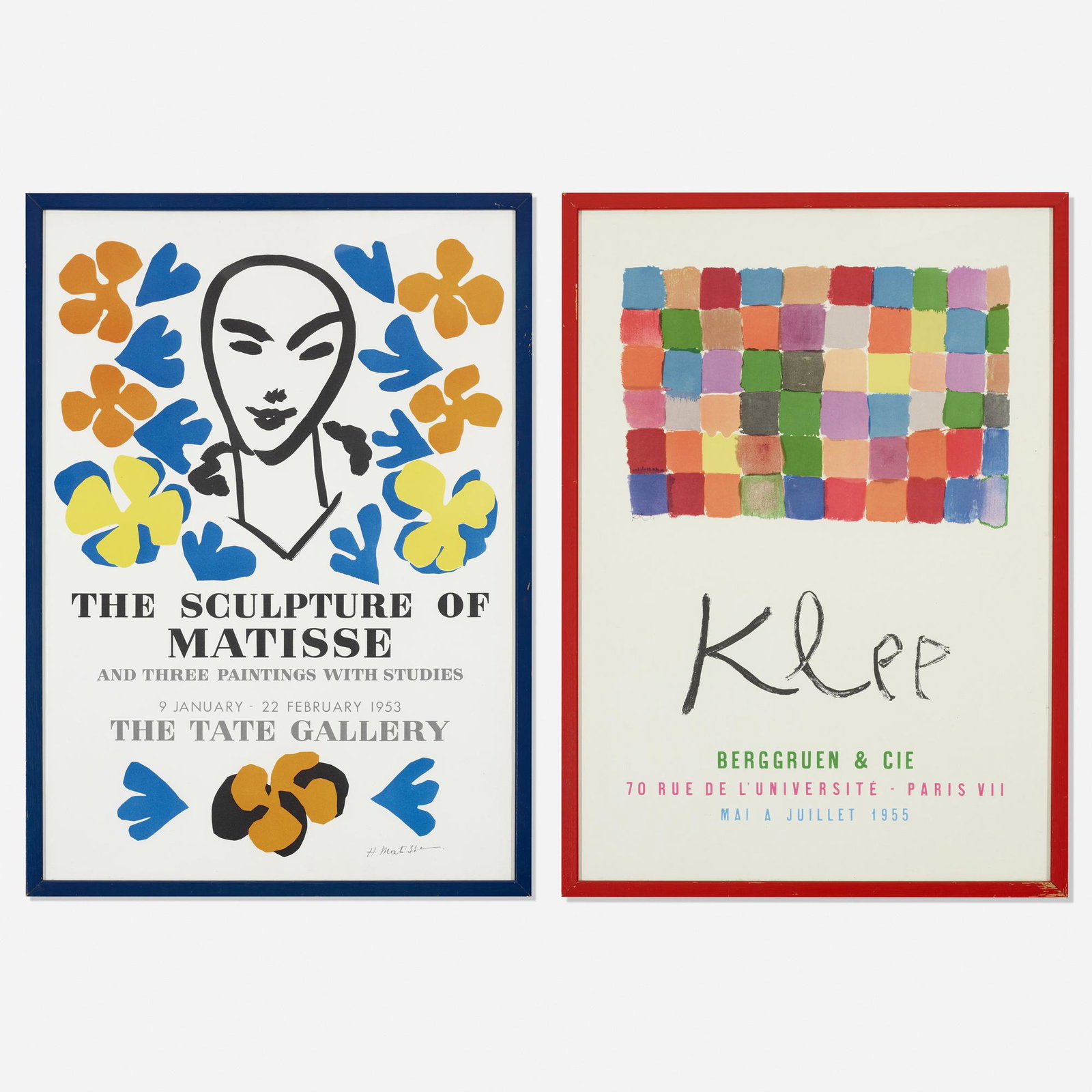 Henri Matisse, Paul Klee, exhibition posters: Henri Matisse, Paul Klee exhibition posters (two works) 1953, 1955 lithograph in colors 28 h × 19.5 w in (71 × 50 cm) Collection includes poster for 1955 Paul Klee exhibition at Berggru