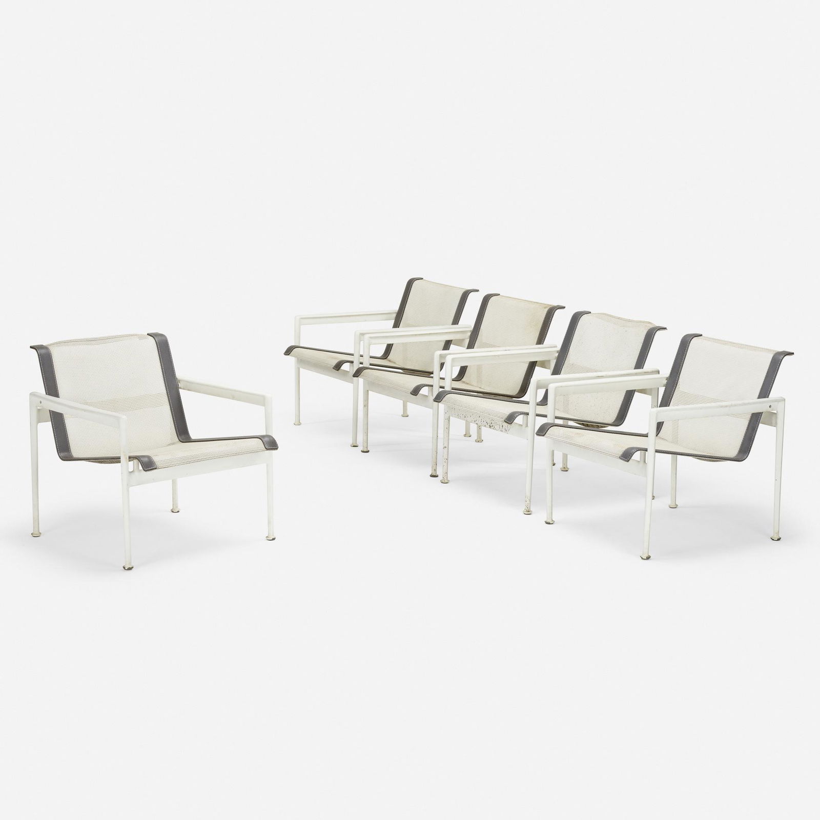 Richard Schultz, 1966 armchairs, set of five: Richard Schultz 1966 armchairs, set of five Richard Schultz Design, Inc.USA, 1966 / c. 2000enameled aluminum, nylon, vinyl26 w × 27 d × 26.25 h in (66 × 69 × 67 cm)