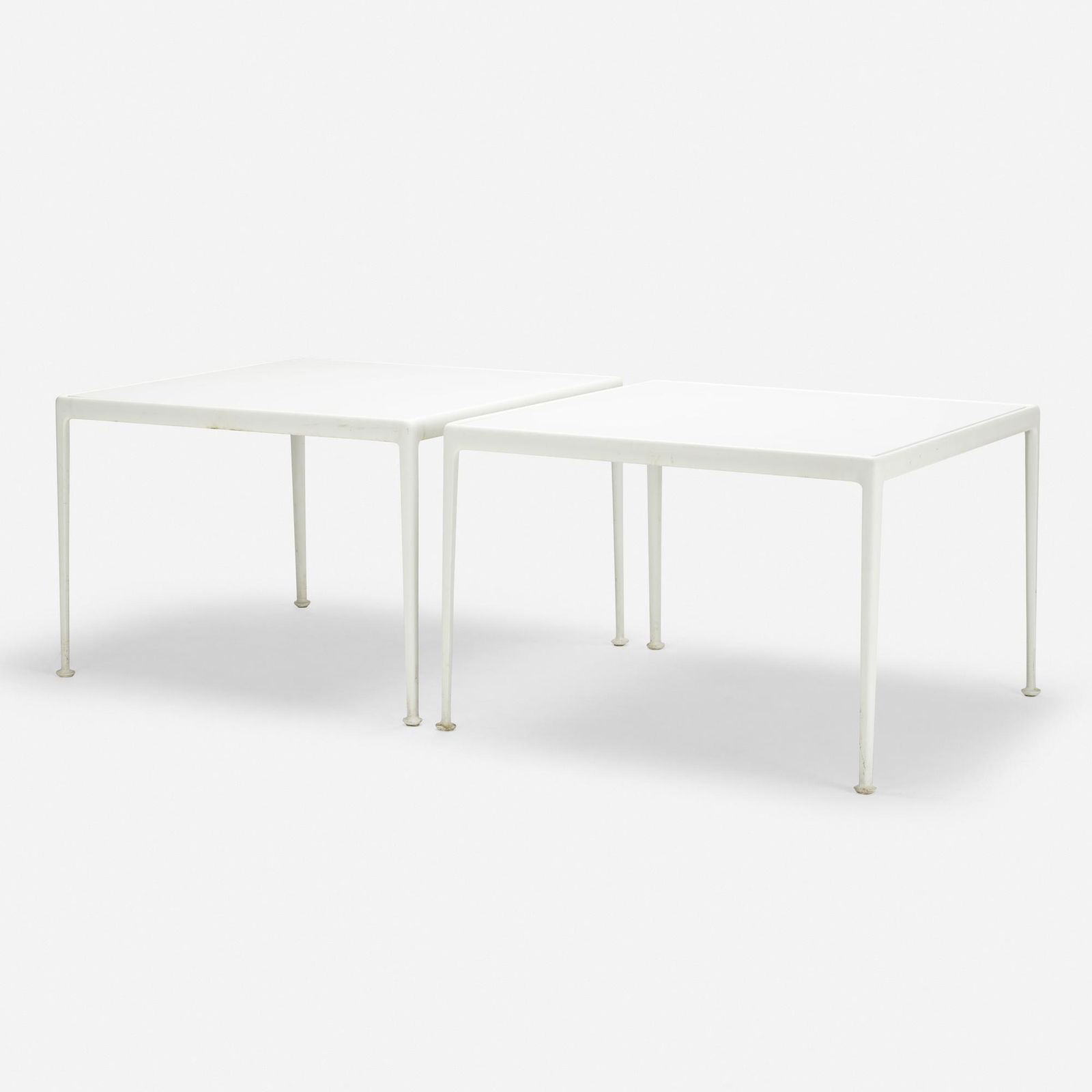 Richard Schultz, 1966 dining tables, pair: Richard Schultz 1966 dining tables, pair Richard Schultz Design, Inc.USA, 1966 / c. 2000enameled aluminum, enameled steel38 w × 38 d × 26.25 h in (97 × 97 × 67 cm)