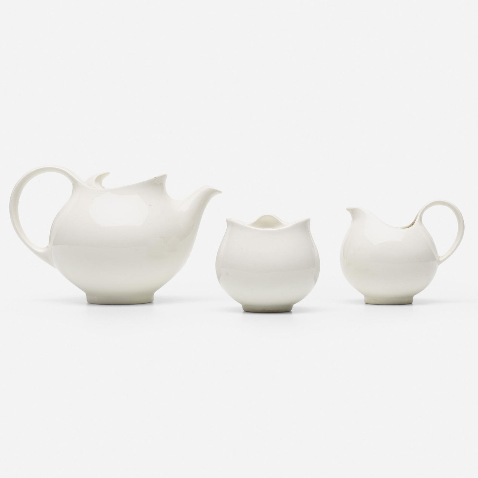 Eva Zeisel, Hallcraft/Tomorrow's Classic tea service: Eva Zeisel Hallcraft/Tomorrow's Classic tea service Hall China CompanyHungary / USA, c. 1949glazed porcelain5.75 h × 9 w × 5.5 d in (15 × 23 × 14 cm) Set includes te