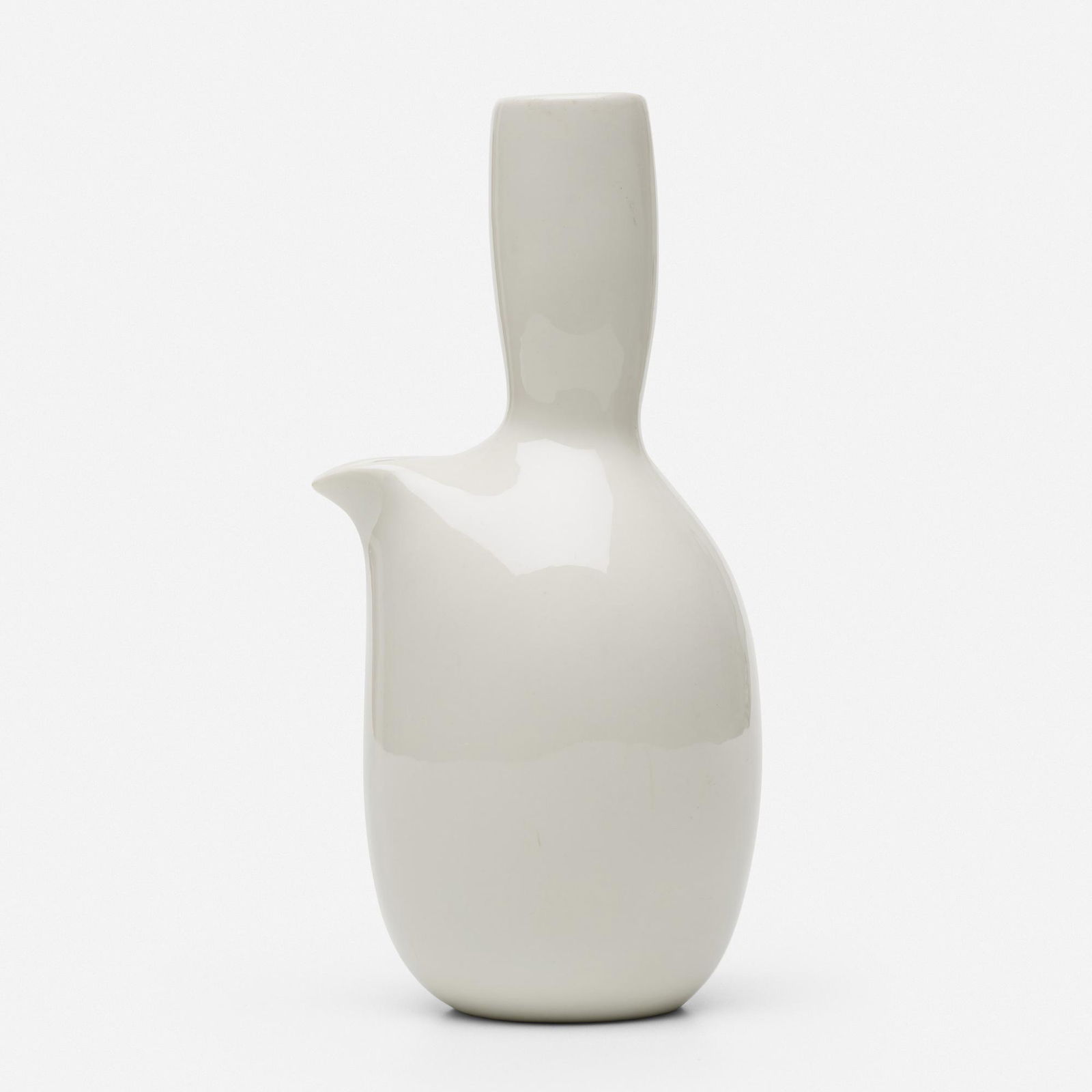 Russel Wright, Iroquois Casual carafe (sugar white): Russel Wright Iroquois Casual carafe (sugar white) Iroquois China CompanyUSA, c. 1955glazed stoneware9.75 h × 4.75 w × 4 d in (25 × 12 × 10 cm) Stamped manufacturer'