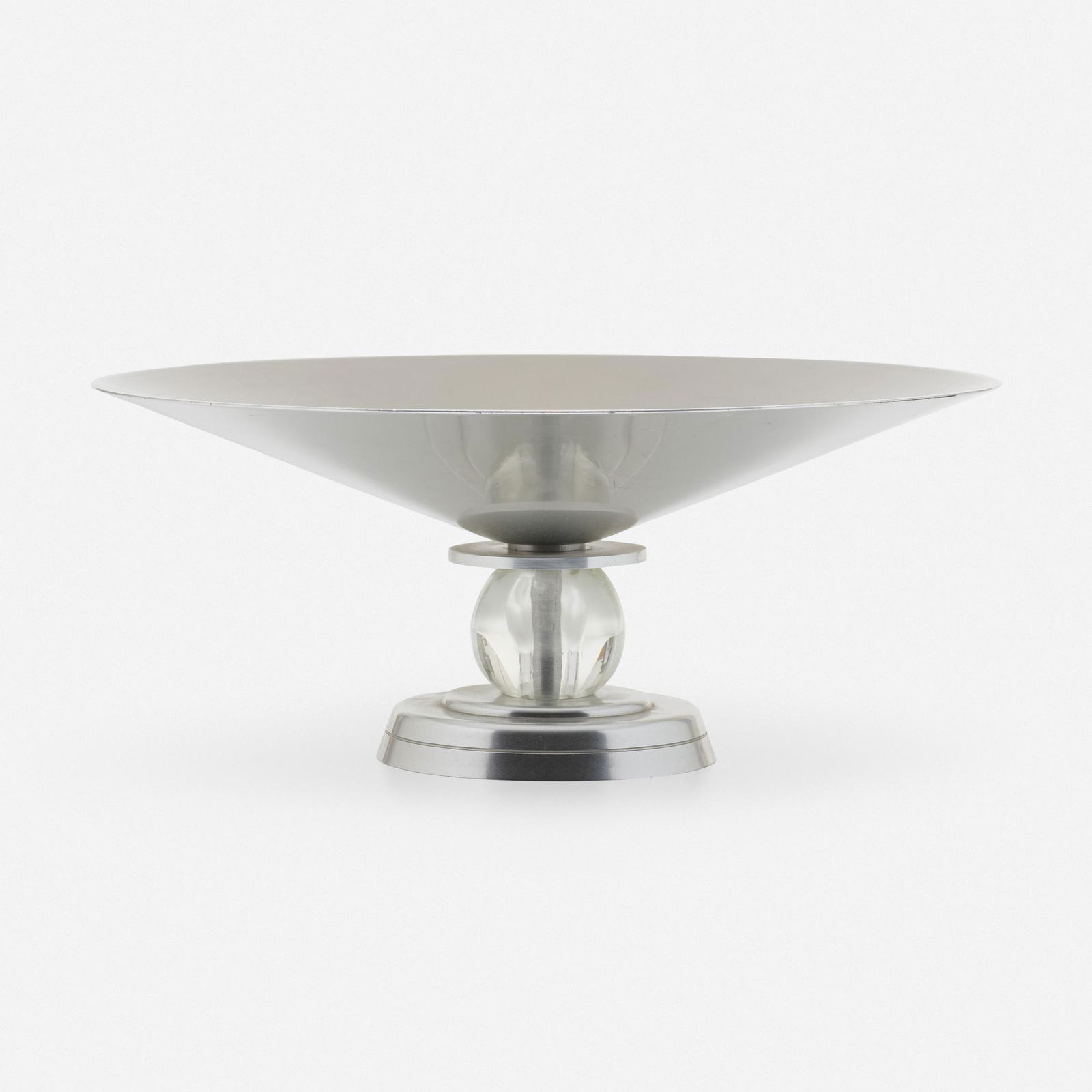 Lurelle Guild, Stafford bowl: Lurelle Guild Stafford bowl Aluminum Company of America, Kensington Inc. DivisionUSA, c. 1934aluminum, glass5.75 h × 13.75 dia in (15 × 35 cm) Impressed manufacturer's mark to u